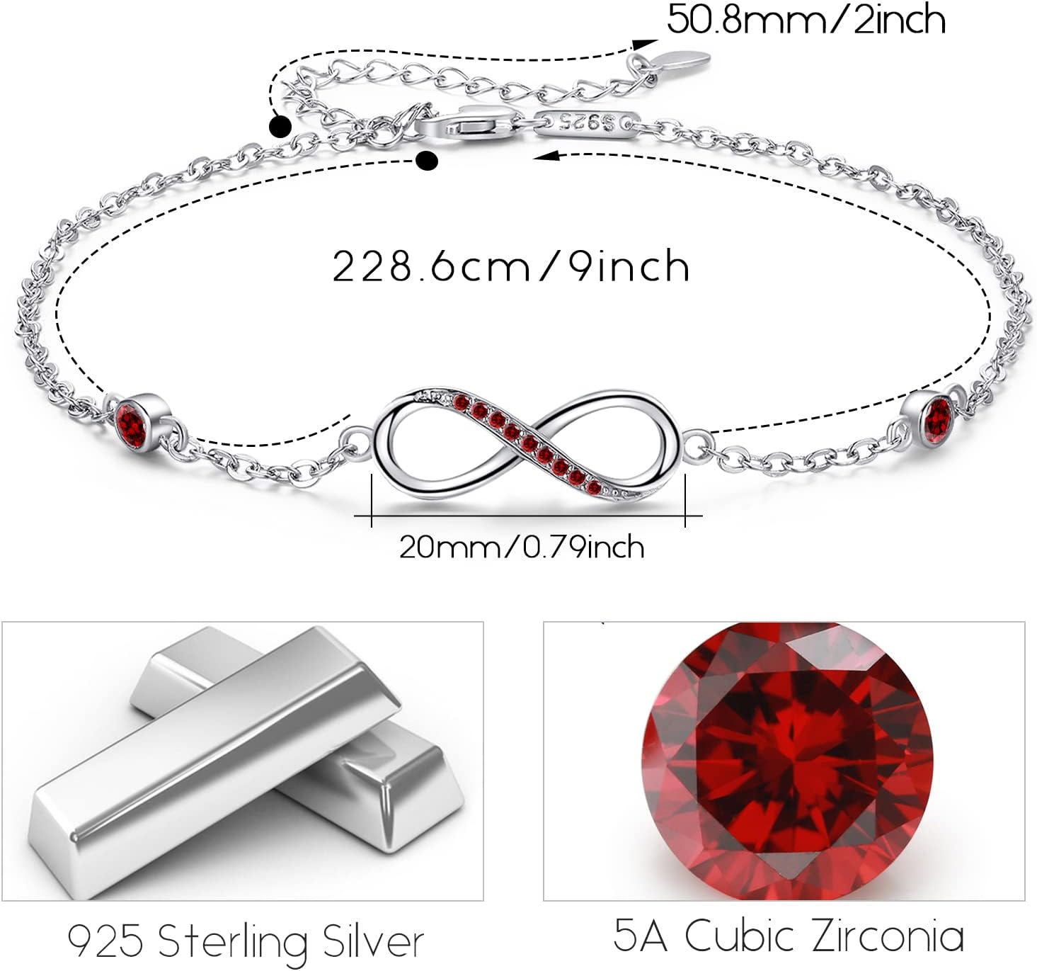 MEDWISE Womens Infinity Anklet Bracelet 925 Sterling Silver Endless Love Symbol Ankle Bracelet Adjustable Plus Size Large Bracelet Gifts for her Mother’s Day Gifts