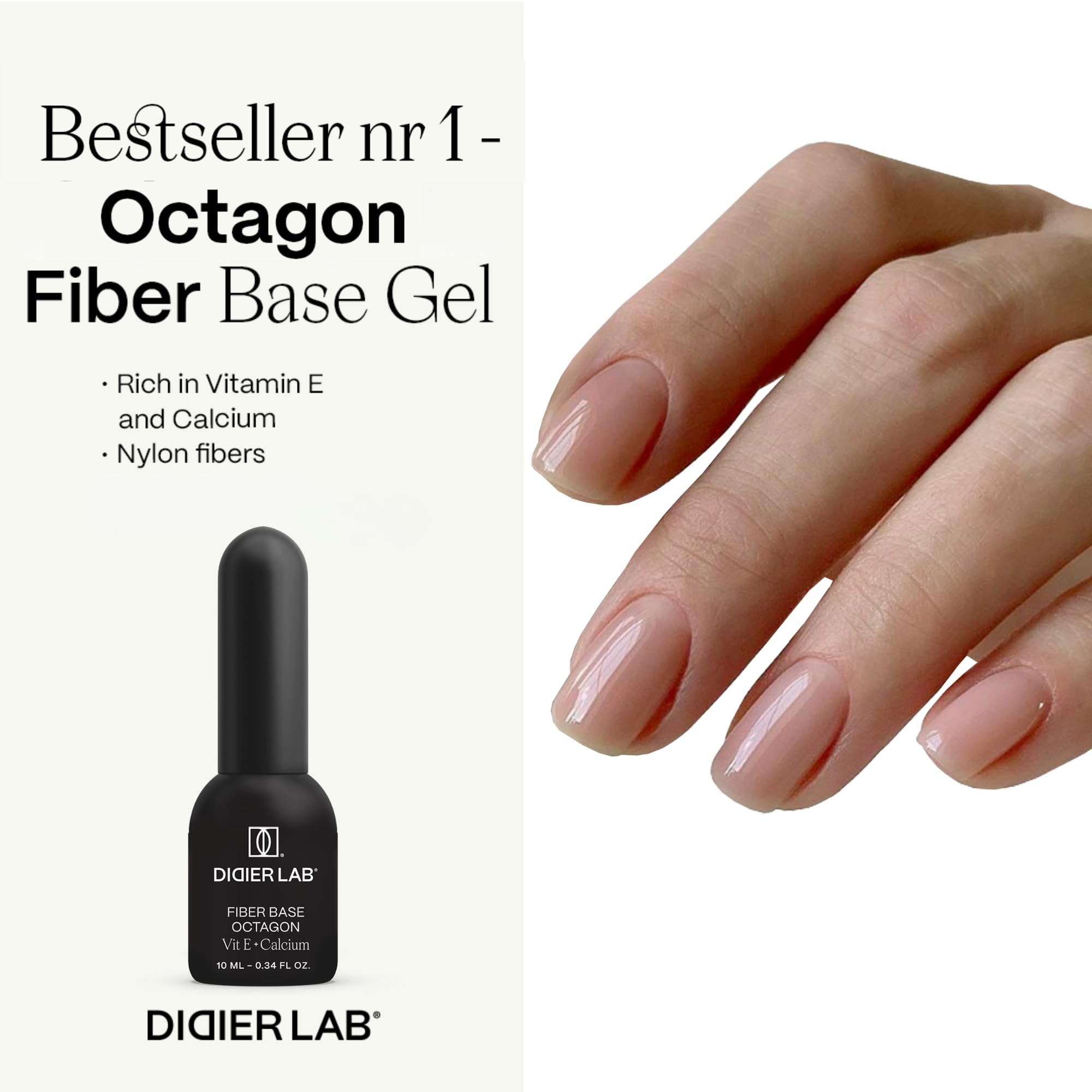 DIDIER LAB Włókno bazowe Octagon i top coat No Wipe Glitter Silver Set - mocne wzmocnienie paznokci i srebrne wykończenie o wysokim połysku - zestaw żelowych paznokci o długiej żywotności - 2×10ml