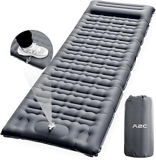 A2C 4.7" Thick Camping Sleeping Pad with Foot Pump & Built-in Pillow - Extra Wide, Durable Support for Hiking & Tent Camping, Grey