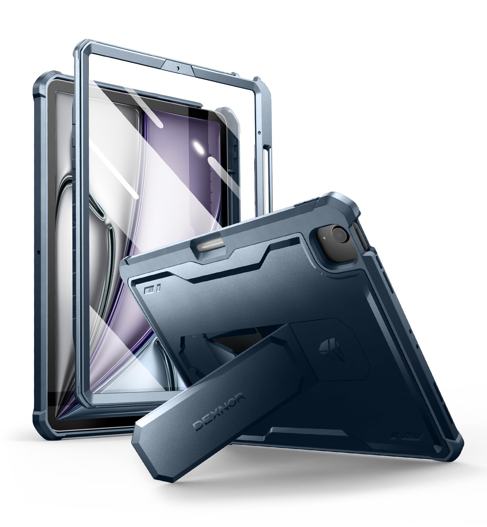 Dexnor for iPad Air 13 Inch Case 2025/2024 (M3/M2) with Pencil Holder, [Built-in Screen Protector & Multi-Angle Kickstand] Heavy Duty Shockproof Full