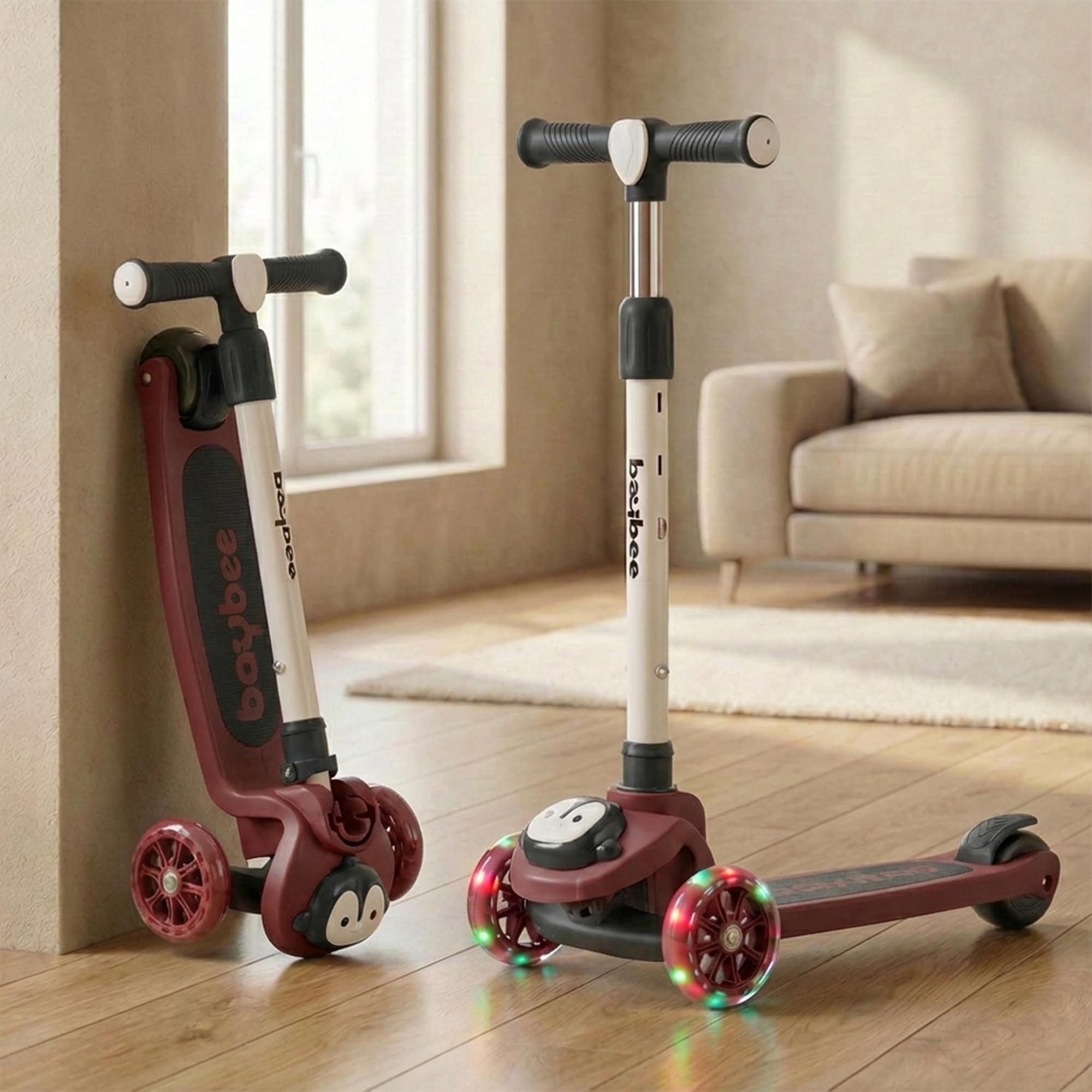Baybee Frosto Kick Scooter for Kids | Foldable Kids Scooter with 3 Height Adjustment Handle & LED Wheels | Runner Scooters with Foot Brake | Skate Scooters for Kid 2 to 10 Years Boys Girls (RED/BLACK)-image-33