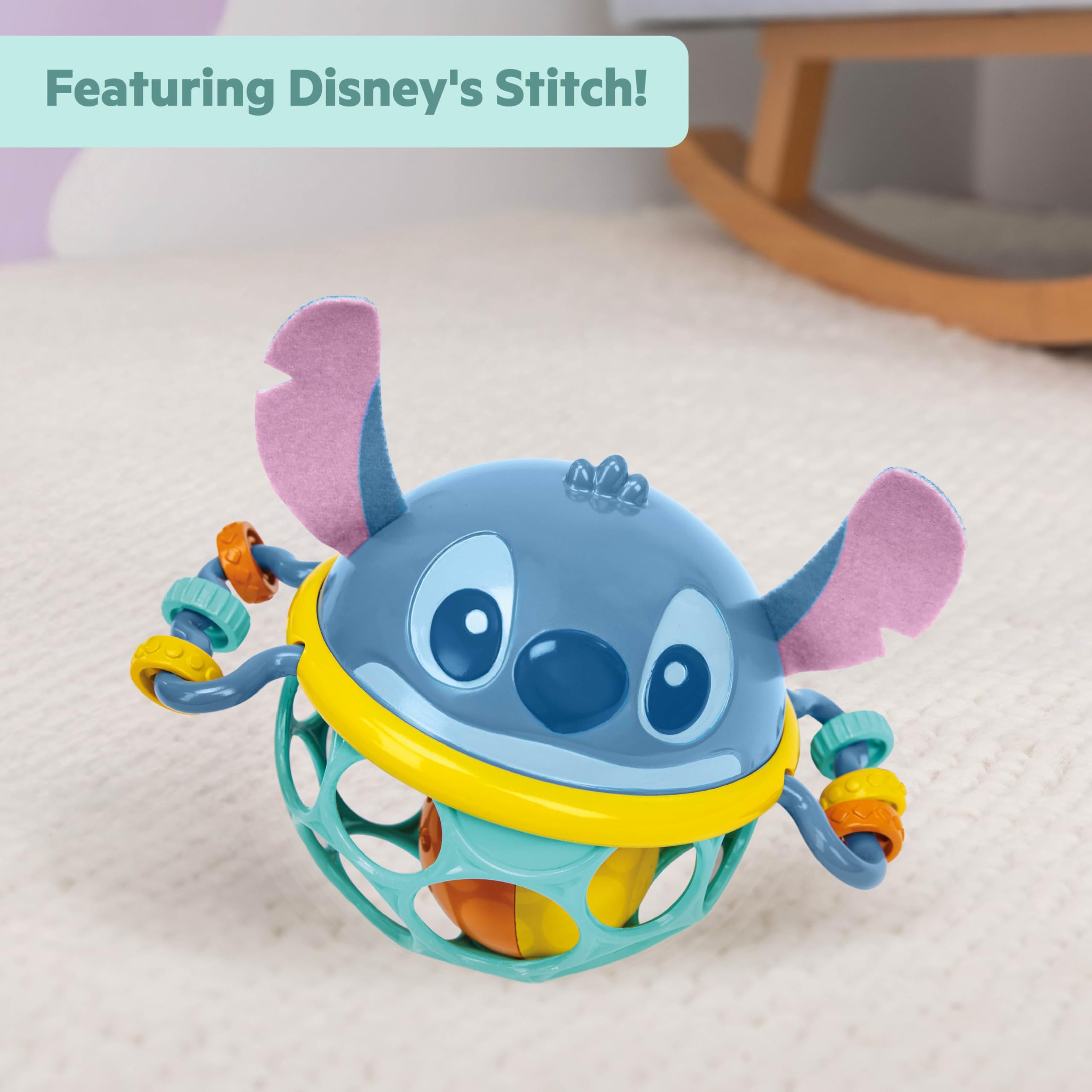 Disney Baby Stitch Sonaglio Jingle & Shake Oball di Bright Starts con Tecnologia Oball Facile da Afferrare, Unisex, da Neonato in Su