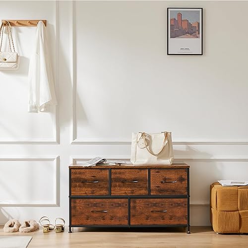 Miniatura 8 de ANTONIA Cómoda para dormitorio con 5 cajones de tela, unidades organizadoras de pecho pequeñas para ropa, armario, habitación infantil, torre de