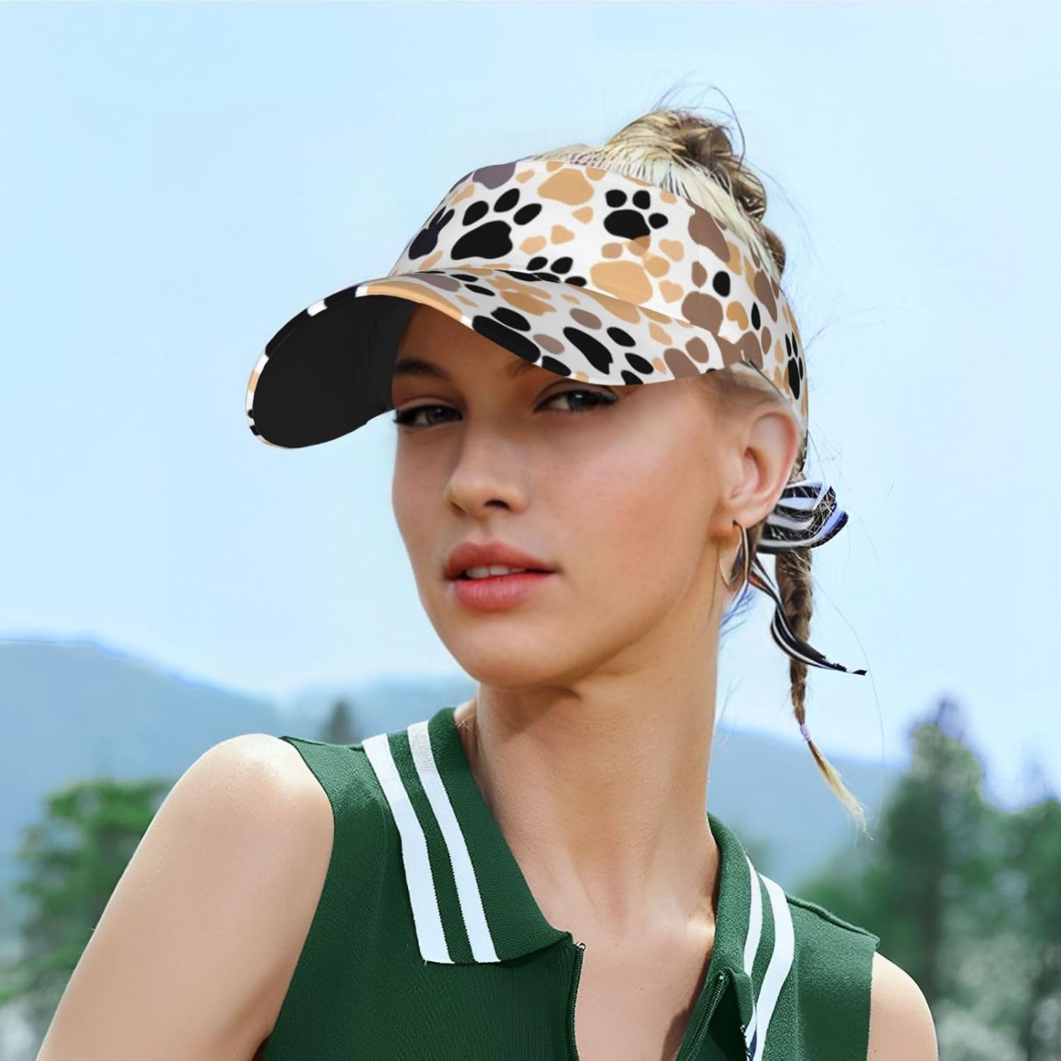 Cute Dog Paw Prints Print Sports Sun Visor Hats,Adjustable Sun Caps for Men Women Adults Lightweight Black