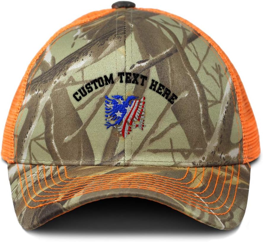 Custom Camo Mesh Trucker Hat Albanian Flag American Embroidery Cotton