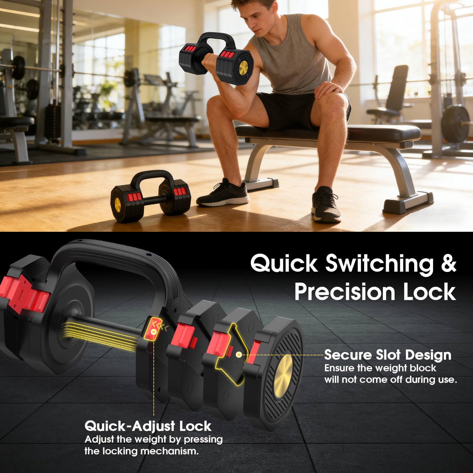 Adjustable Dumbbell Set, 4-in-1 Weights 5-20.5lb Each for Home Gym | 2-in-1 Dumbbell & Kettlebell, Quick Switch 1-Second Lock, Ergonomic Handle with Foam Pads, Space-Saving for Small Spaces