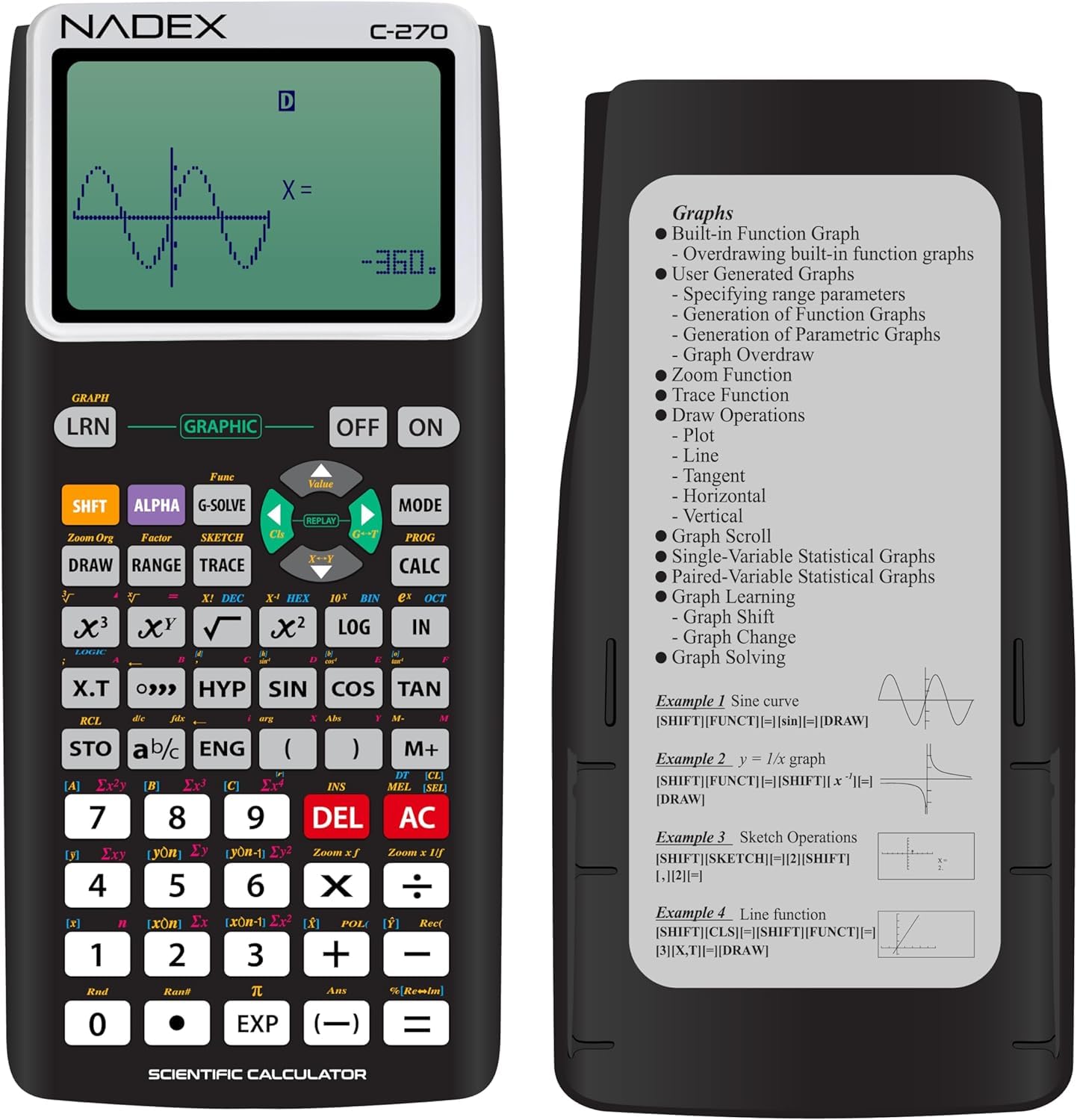 Scientific Calculator with Graph Functions for College and High School Students, Engineering, Advanced Mathematics, Calculus, Algebra, Geometery, Trigonometry, Statistics, Physics, Chemistry - Black