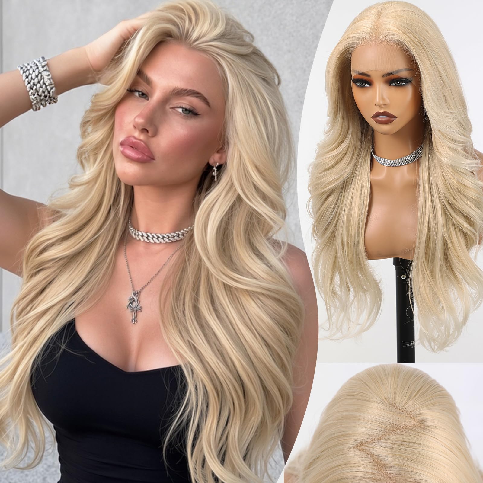 Blonde 13x4 HD Lace Front Wigs for Women Long Layered Wig 613 Blonde #R10119