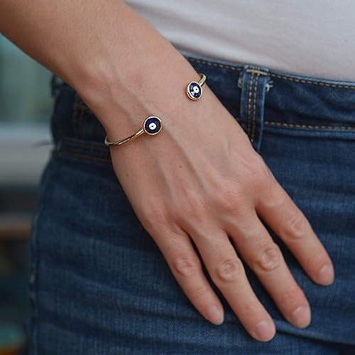 Miniatura 2 de Anela Brazalete de mal de ojo, brazalete esmaltado de ojo de buena suerte, pulsera apilable chapada en oro, estilo abierto para adaptarse a la