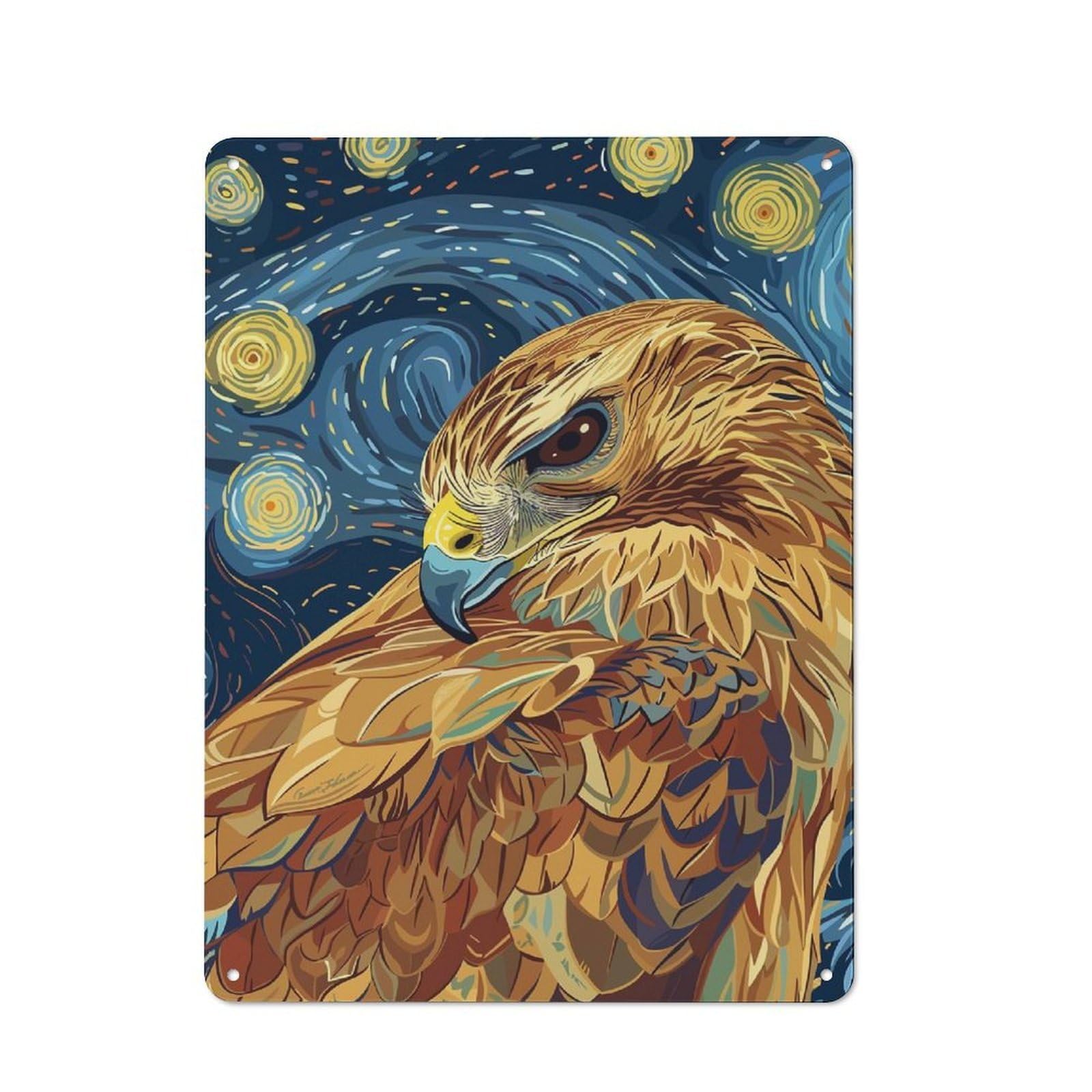 Metal Plaque 40x30cm with Eagle in Starry Night Style for Pub Or Café, Rustic Decor, for Pub Decor Enthusiasts