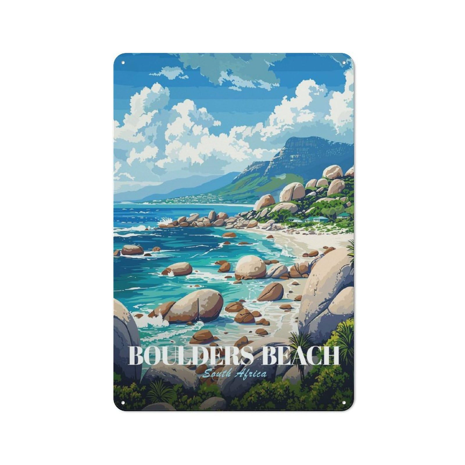 Junmoney Style-16 For Home Office Or Studio, Boulders Beach South Africa Art Rustic Tin Sign 30X20cm, For Vintage Wall Decor Fans, For Cafés, Pubs And Restaurants