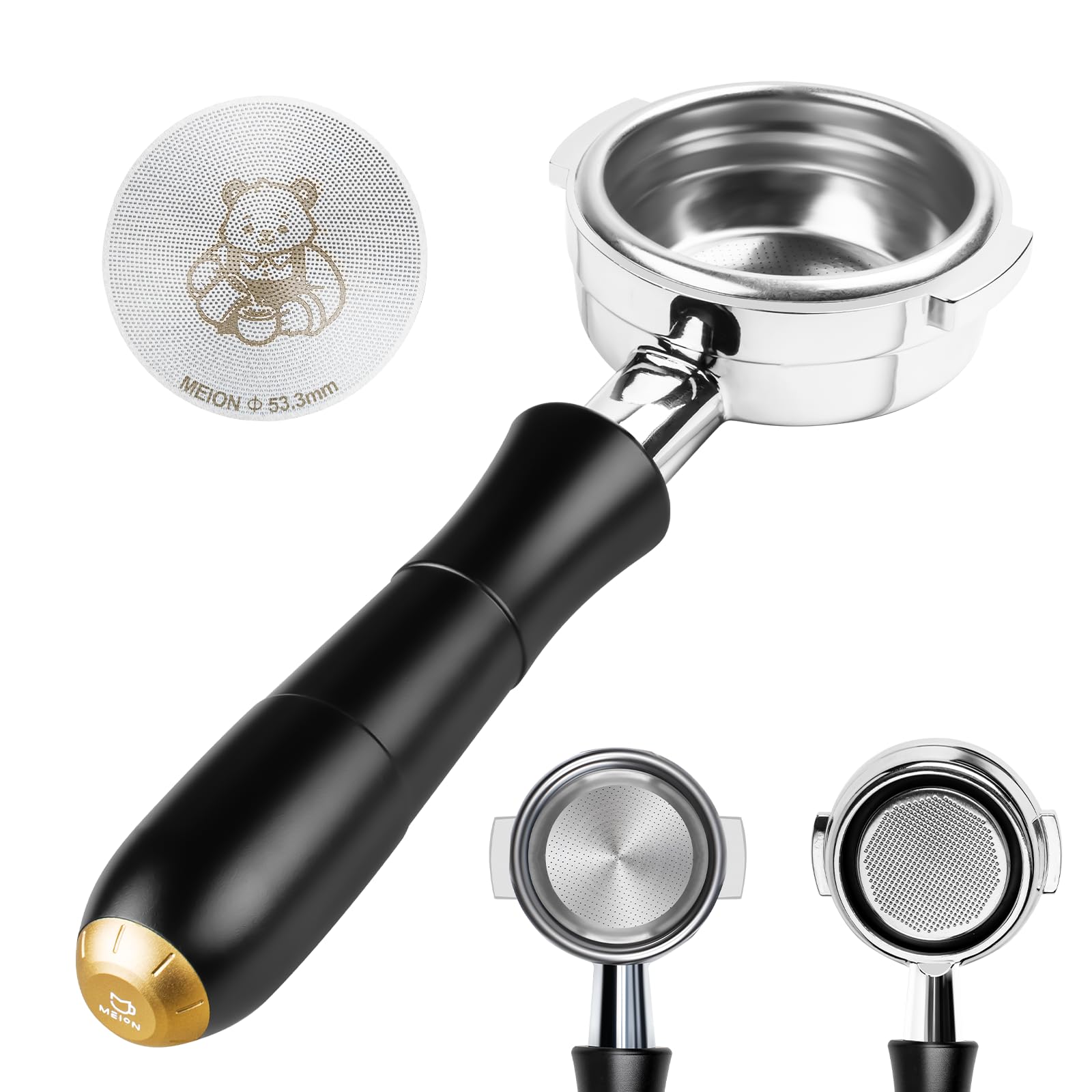 MEION 58mm Bottomless Portafilter&Puck Screen Kit Compatible for Gaggia 58mm, fit Gaggia Carezza, Gaggia Cubika Plus, Gran Gaggia Deluxe（Black）
