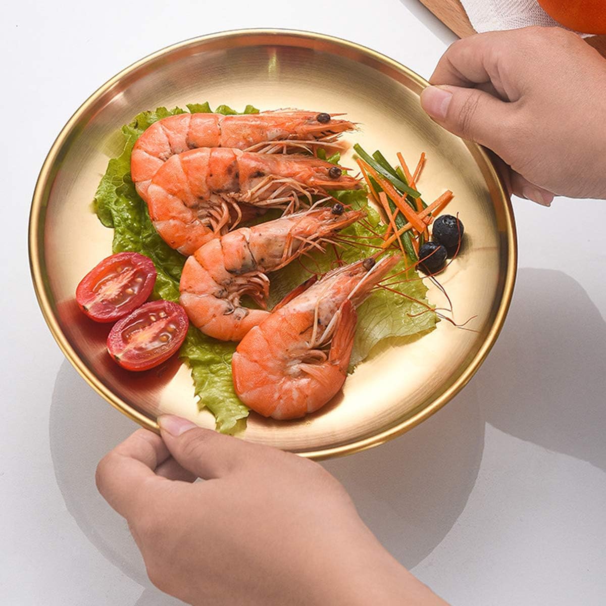 Stainless Steel Gold Plates 2 Set Round Dinner Dishes 12 Inch Metal Plates Great for Picnic,Outdoor Camping Plate,Shatterproof Dishwasher Safe