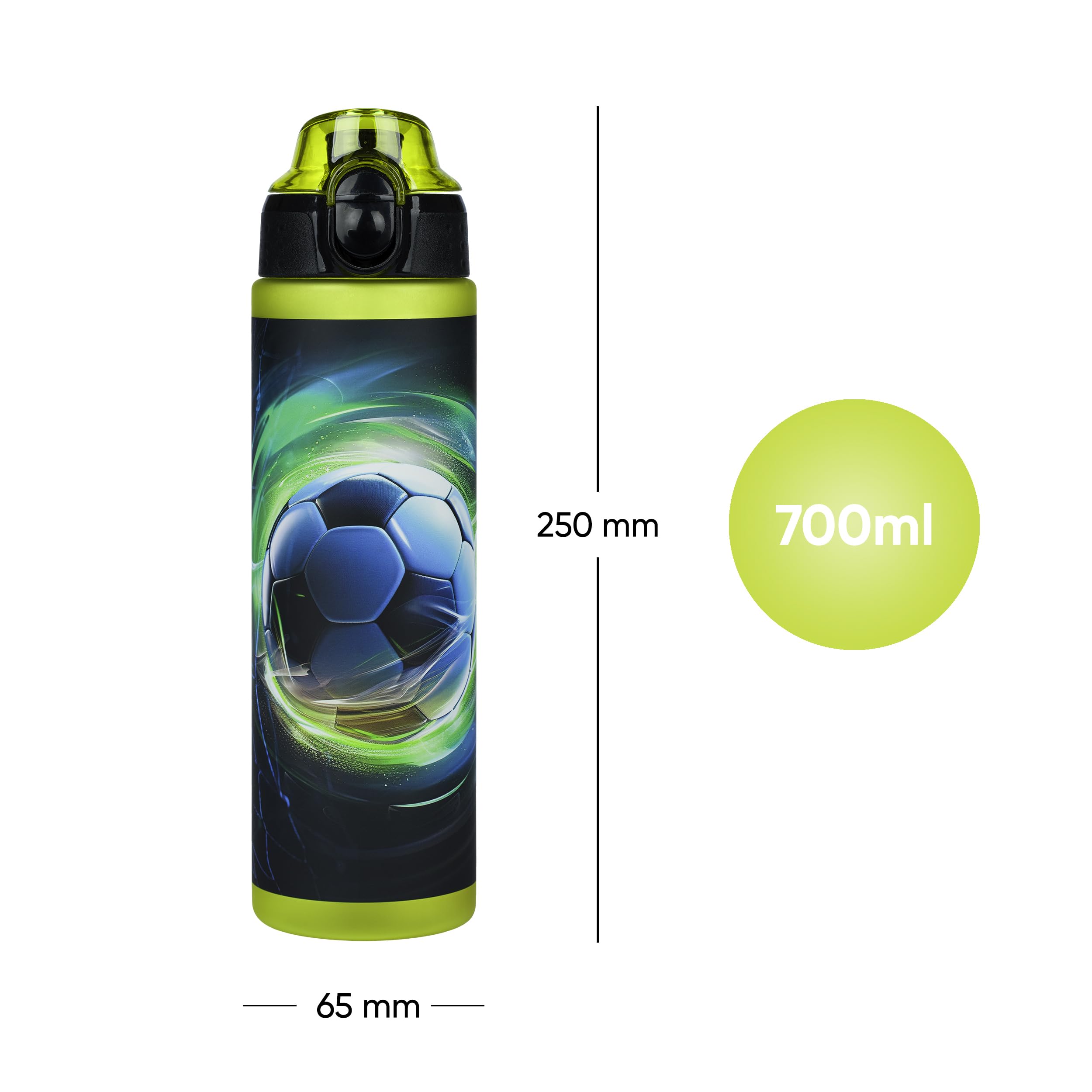 Baagl Kinder Trinkflasche, Auslaufsichere Wasserflasche 700ml, Schule und Sport Flasche für Jungen, Vielseitige und Praktische Flasche mit verschließbarem Deckel (Football Winner)