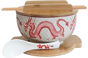 Japanese Ceramic Maruchan Noodle Bowl Set with Spoon, Chopsticks, Lid & Trivets