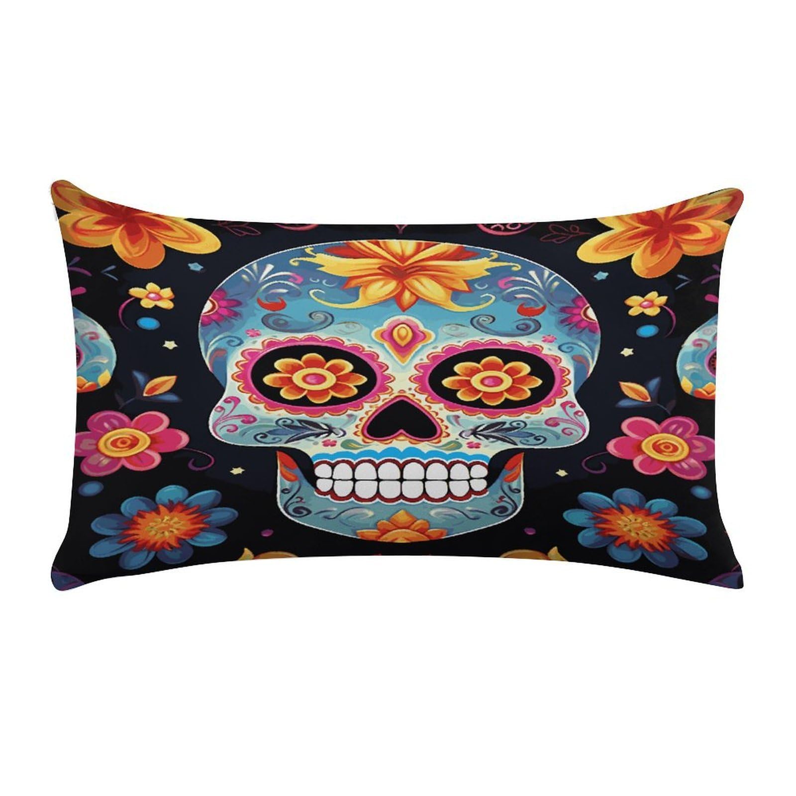LDGSUPH Sugar Skulls Throw Pillow Cover with Zipper Long Throw Pillow Case Anti-Fading Pillow Protector Super Soft Decorative Cushion Case Exquisite Plush Pillowcase12 X 20 in