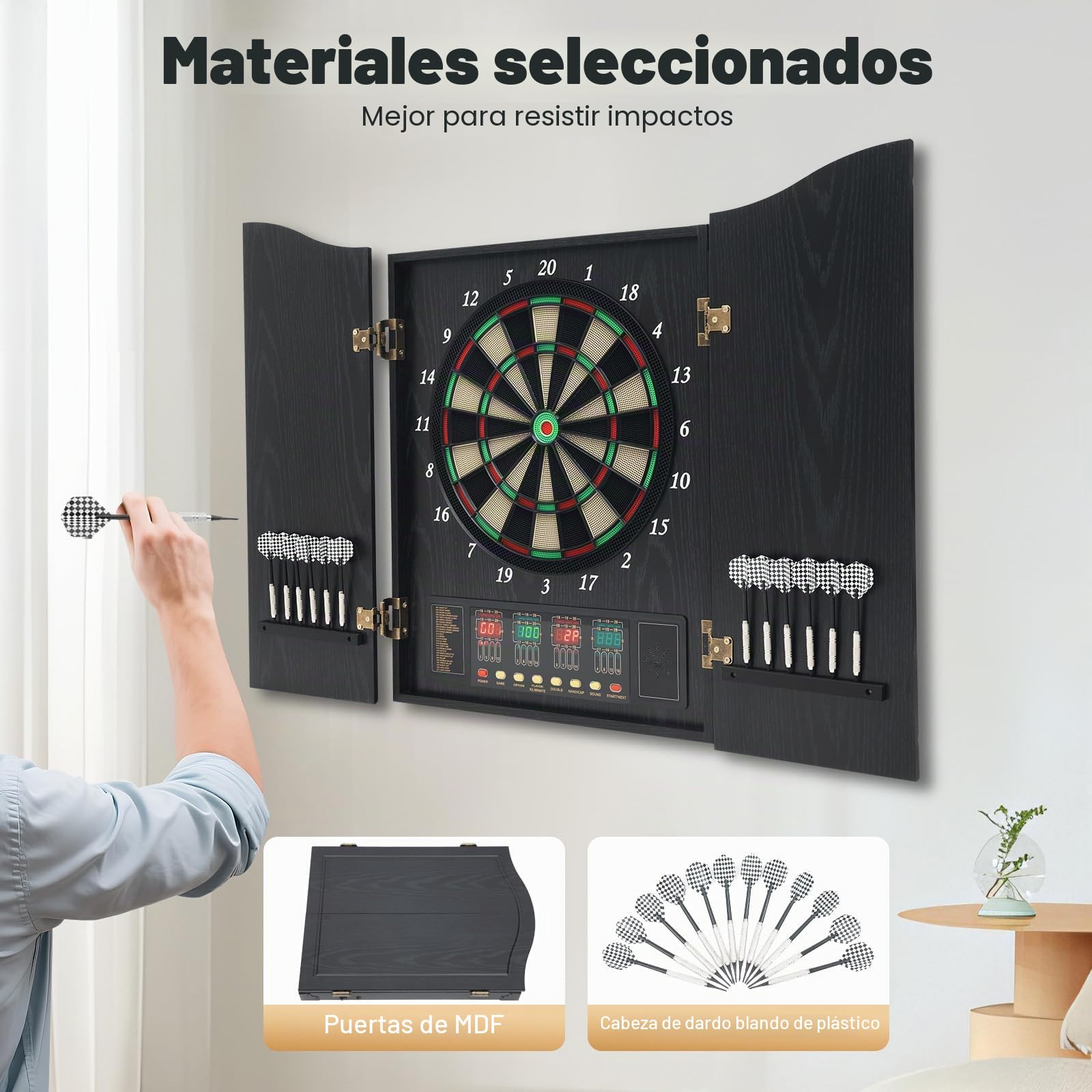 Diana electrónica profesional Set 243 variantes para 1 a 16 jugadores con puertas de MDF y 12 flechas, 88 cabezales para oficinas, jardines, salas de fiestas