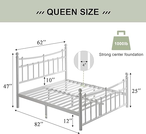 Miniatura 2 de Feonase Base de cama de metal tamaño Queen con cabecero y estribo modernos, base de cama de plataforma con listones de acero endurecido,