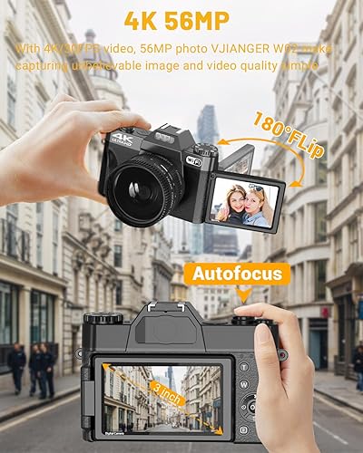 Miniatura 4 de Cámara digital para fotografía VJIANGER 4K 48MP Vlogging Cámara para YouTube con WiFi, pantalla abatible de 180 grados, zoom digital 16X, gran
