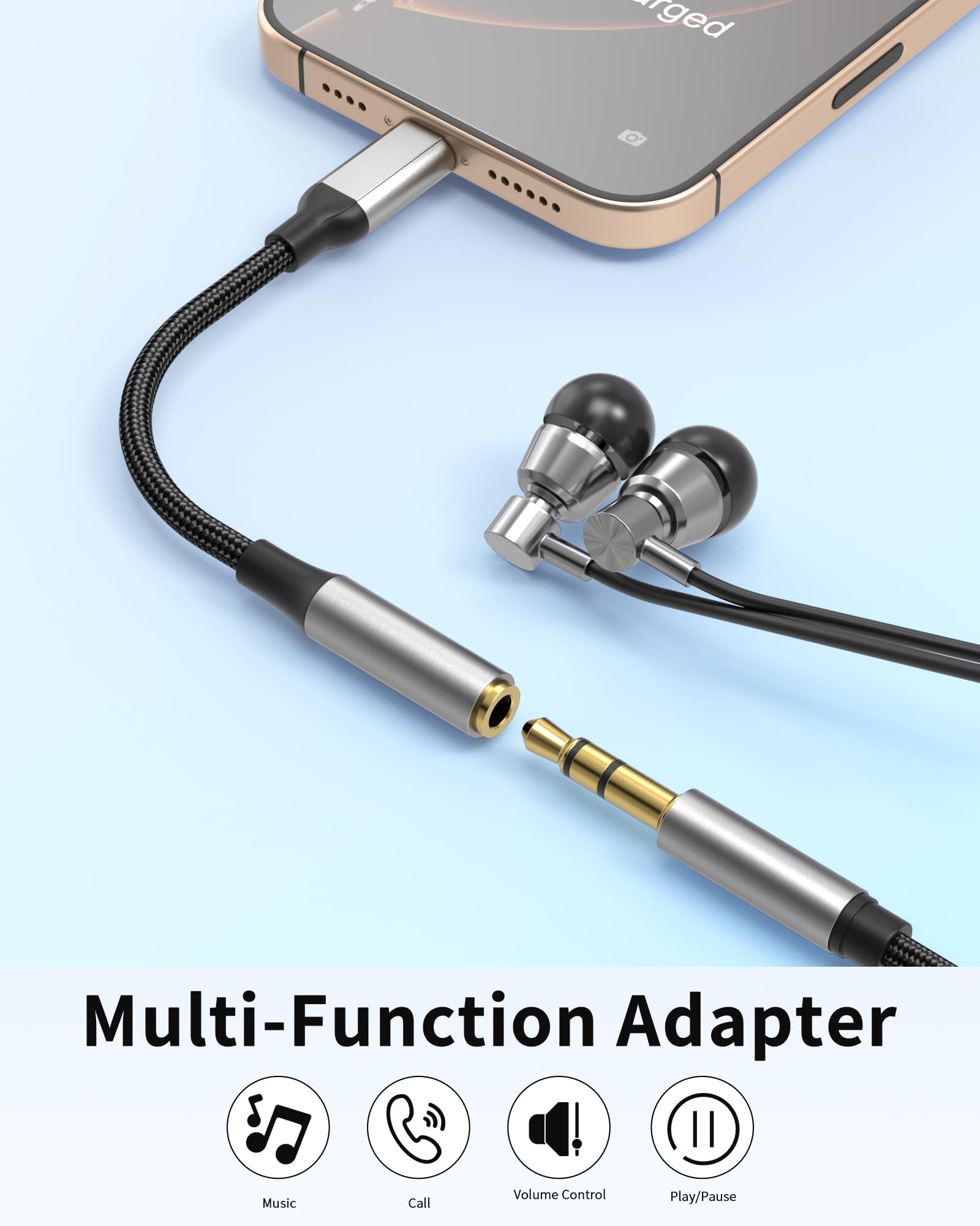 Bkduice Adattatore da USB C a jack per cuffie da 3,5 mm con chip DAC, confezione da 2 dongle HiFi USB-C a audio, compatibile con iPhone 16 15 Pro Max, Galaxy S25 S24 S23 S22, iPad Pro, MacBook