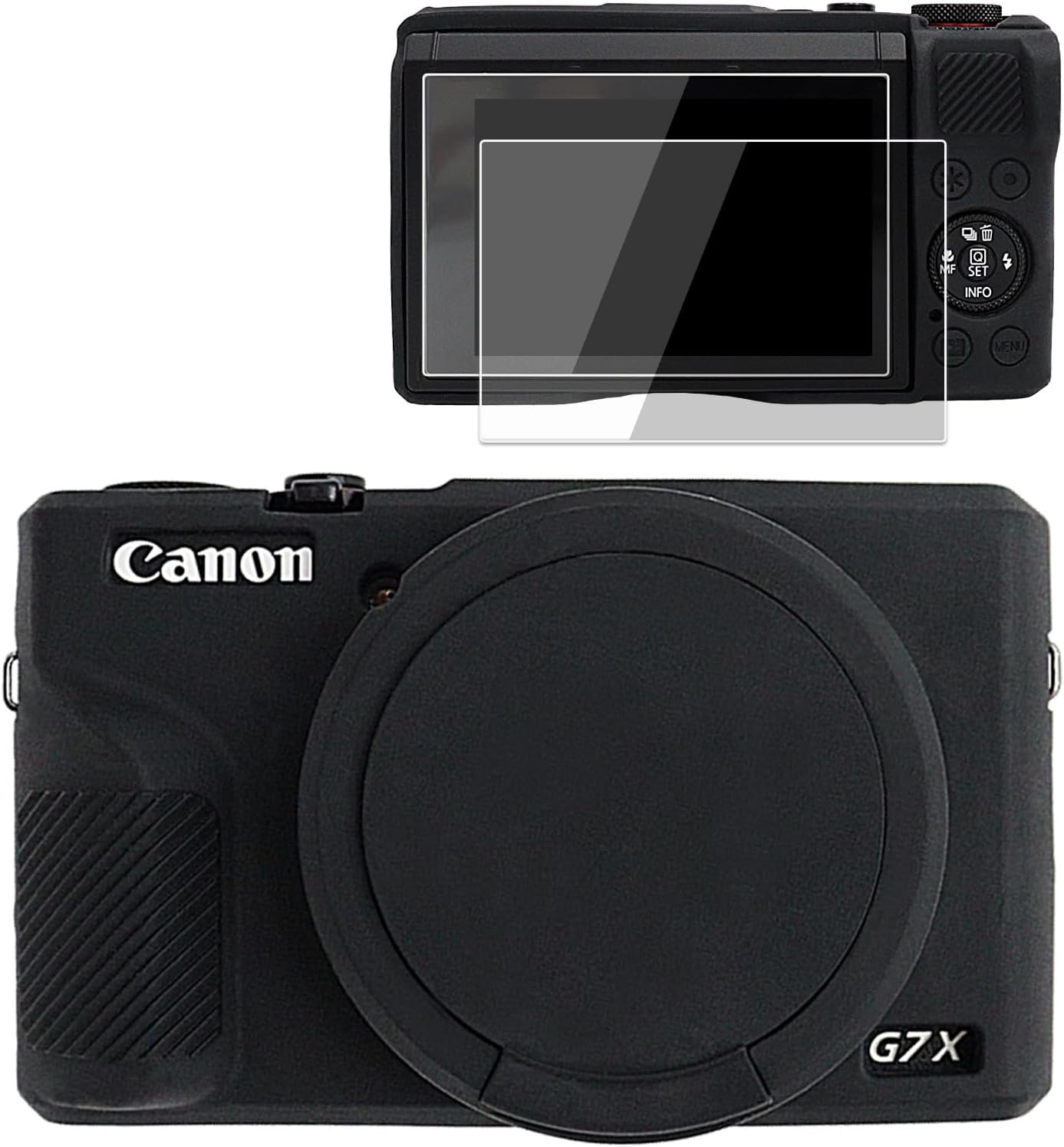 VOVMOEYA Silicone Case for Canon Powershot G7X Mark III, Canon G7X3 G7X III Case with 2 PCS Screen Protector, Full Protection G7X Mark III Accessories with Detachable Lens Cover-Black