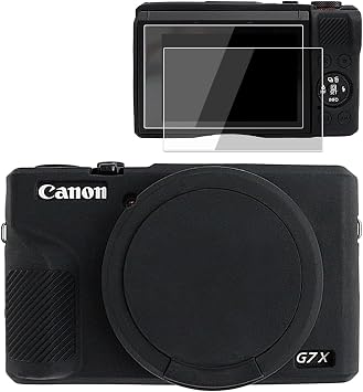 VOVMOEYA Silicone Case for Canon Powershot G7X Mark III, Canon G7X3 G7X III Case with 2 PCS Screen Protector, Full Protection G7X Mark III Accessories with Detachable Lens Cover-Black