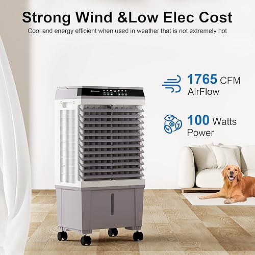 Miniatura 3 de Sungdogin Enfriador de aire evaporativo, enfriador portátil de pantano con control remoto, ventilador de agua con tanque de agua de 5.3 galones,