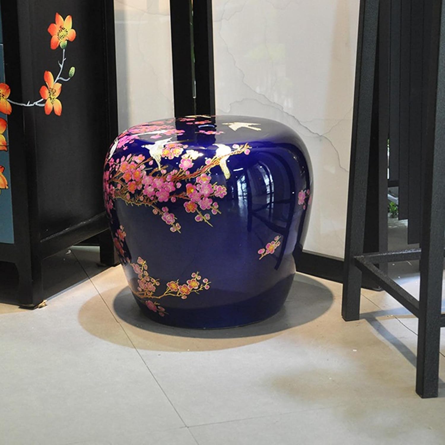Decorative garden stools, Ceramic Drum Stool, New Chinese Style Low Stool, Painted Craft, Suitable for Outdoor Courtyard.(Blue)