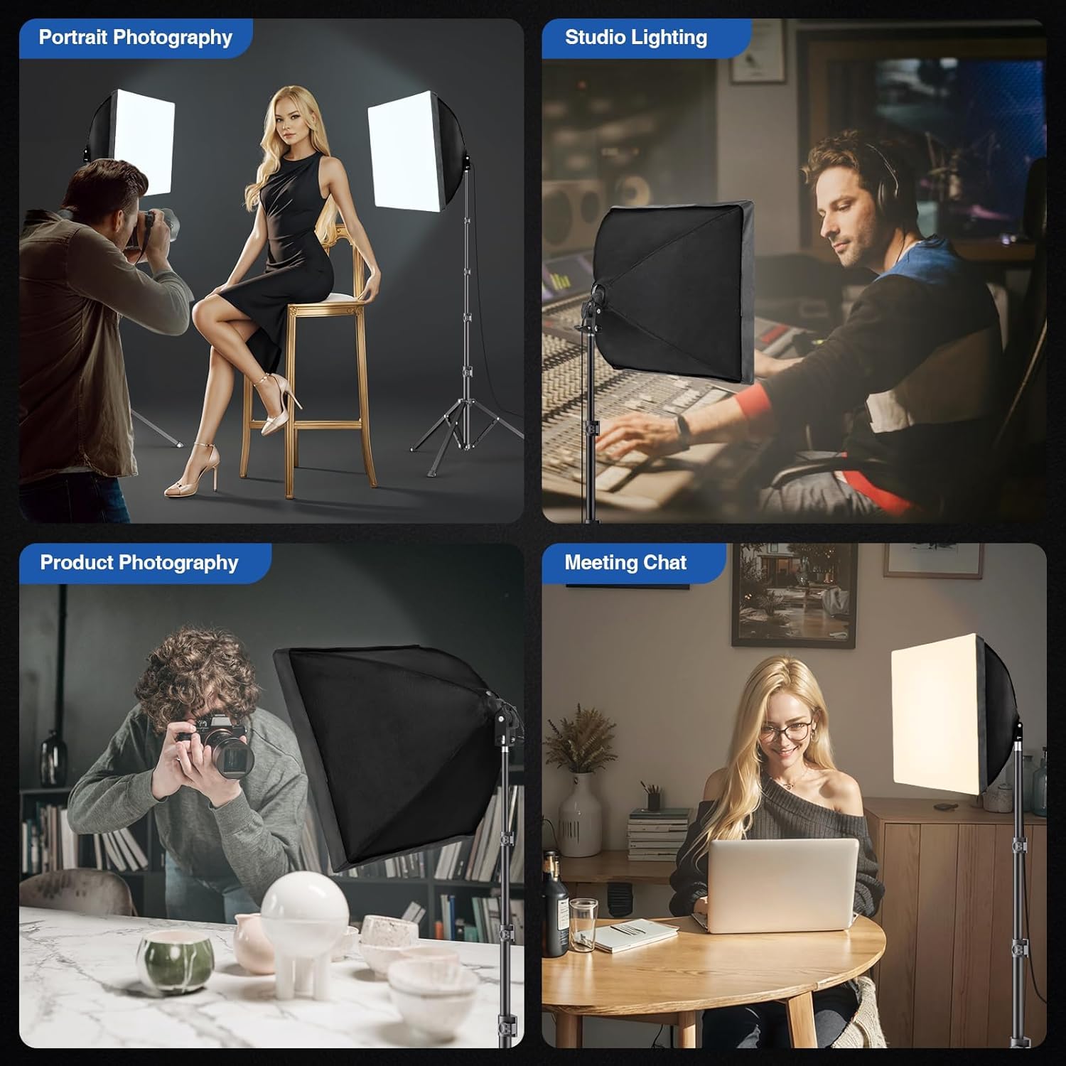 EMART Softbox Set, Kit Softbox per Studio Fotografico de 40x40 cm con y Bombilla Led de 85 w (3000K-6000K) con Mando a Distancia para Estudio Fotográfico, Retratos y Grabación de Vídeo (1 Pack)