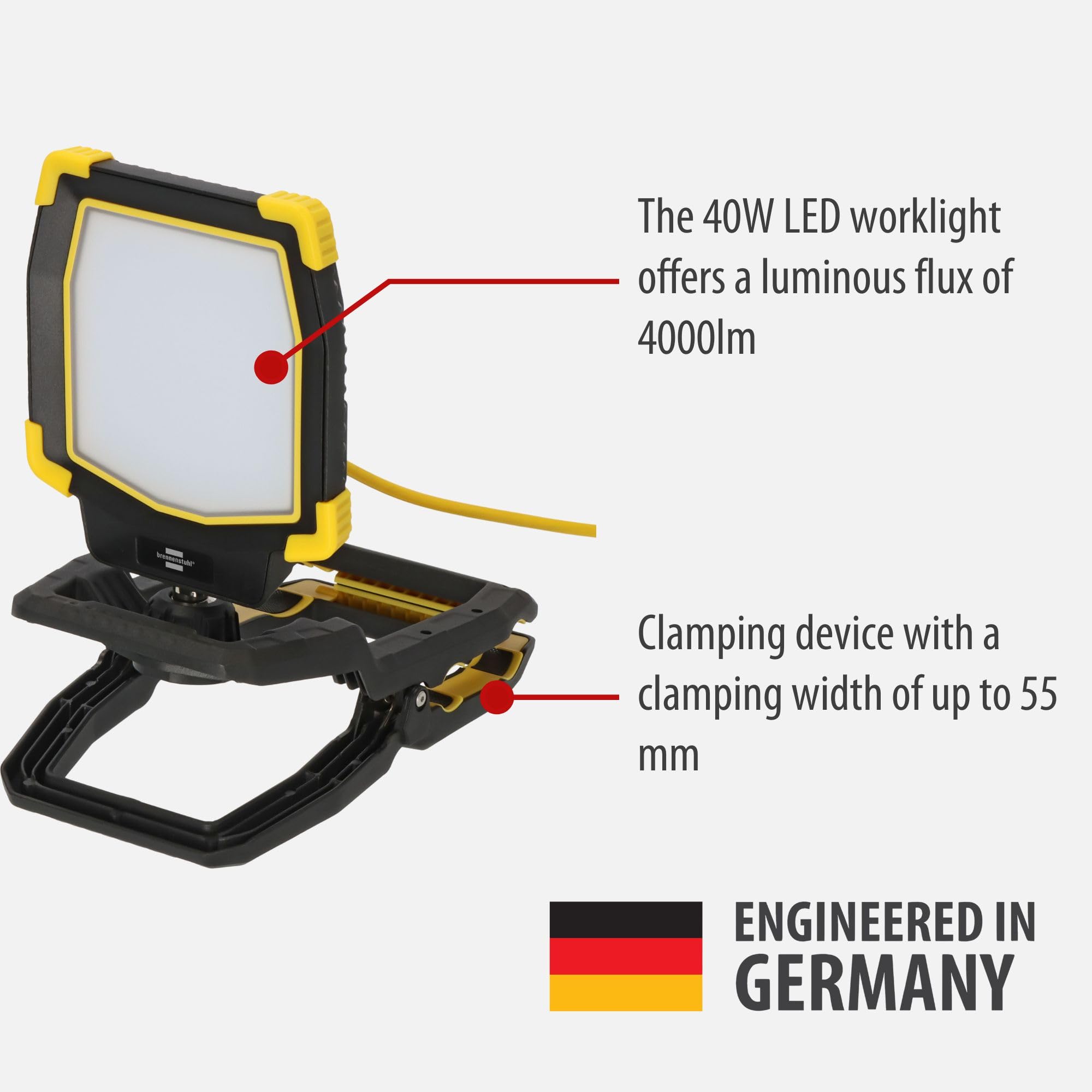 Brennenstuhl Mobile LED Work Light CL 4003 M/Clampable Spotlight 40W with Clamping Device (Construction Spotlight with Tilt Angle - Image 2