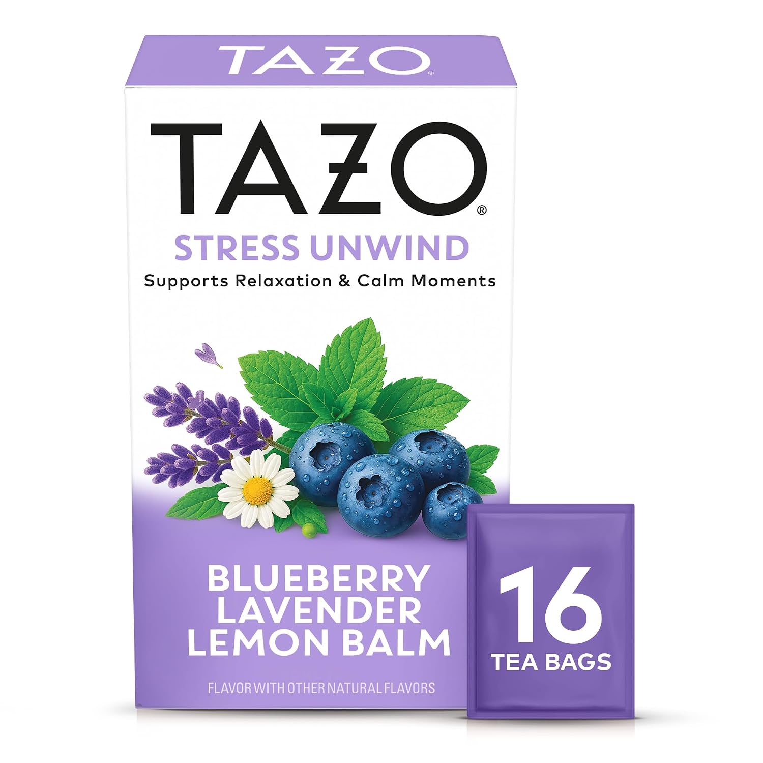 TAZO Herbal Tea Bags, Stress Unwind Blueberry Lavender Lemon Balm, 16 Count (Pack of 1) | This soothing herbal blend combines calming lemon balm and gentle chamomile with...