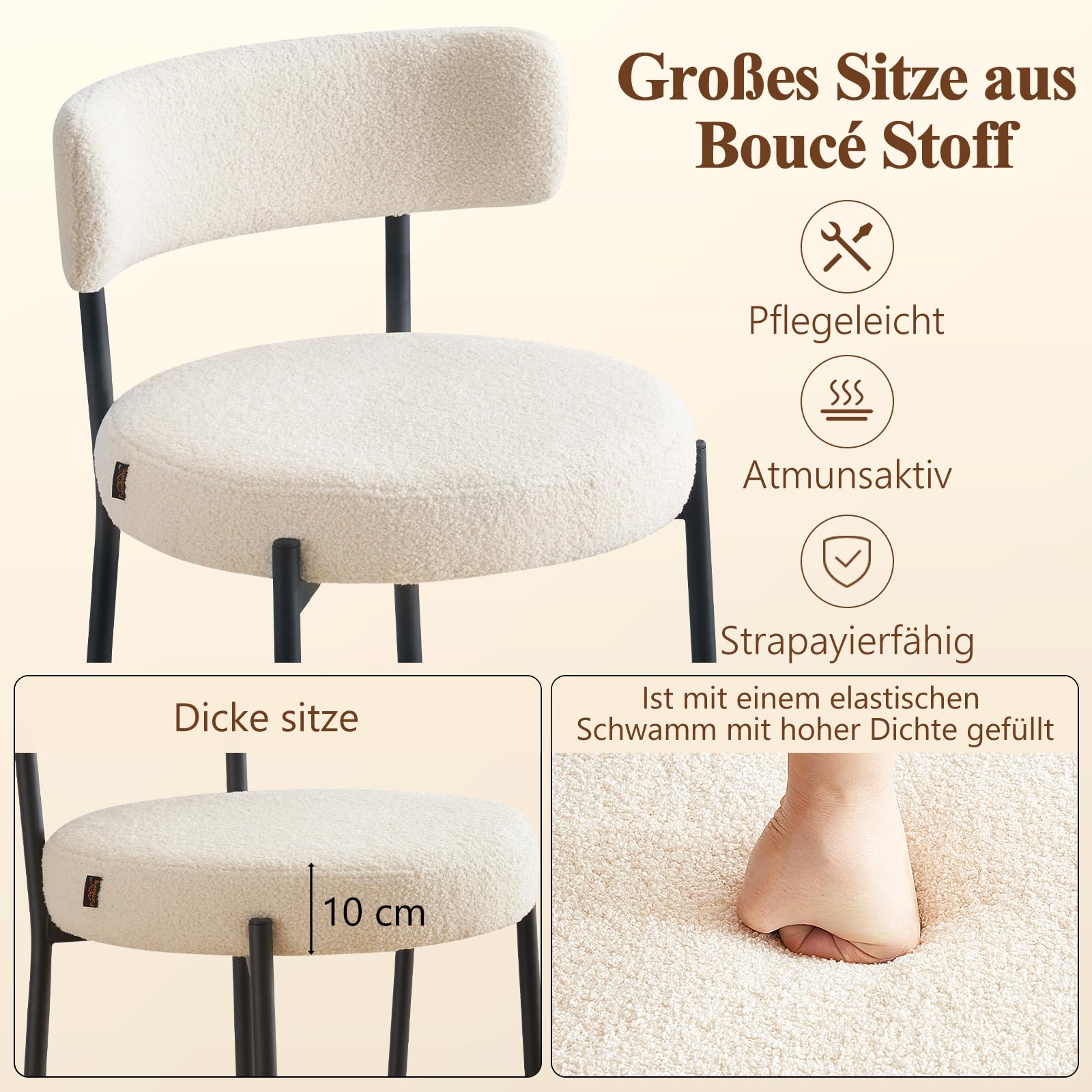 Barhocker 2er Set, 63.5cm Sitzhöhe Barstuhl Küchenstuhl, Tresenhocker Bistrohocker mit Rückenlehne und Fußstütze, Gepolsterte Küchenhocker Esszimmerstuhl für Kücheninsel, Bar, Esszimmer, Weiß