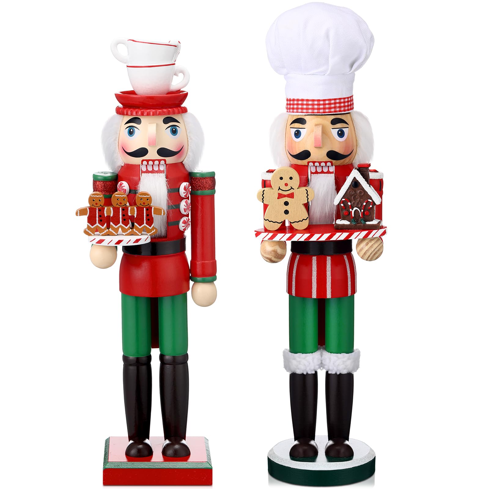 Soaoo Nussknacker-Ornament, 38,1 cm, Nussknacker-Figuren, traditioneller Nussknacker, Soldat, Weihnachtsdekoration für Schreibtisch, Tisch, Sammlerstück, Dekoration, elegant, 2 Stück