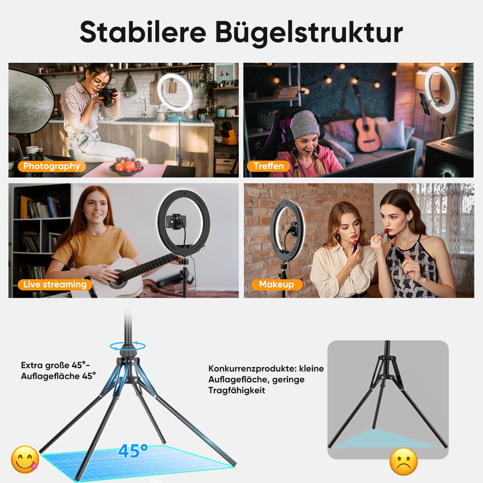 KOSCHEAL 12 Zoll Ringlicht mit Stativ,Tisch LED Ring Light Kamera Handystativhalter mit ringlicht, 2800-6500K,40 RGB-Modi für Selfie,Tik Tok Vlog,YouTube, Makeup, Facebook Video