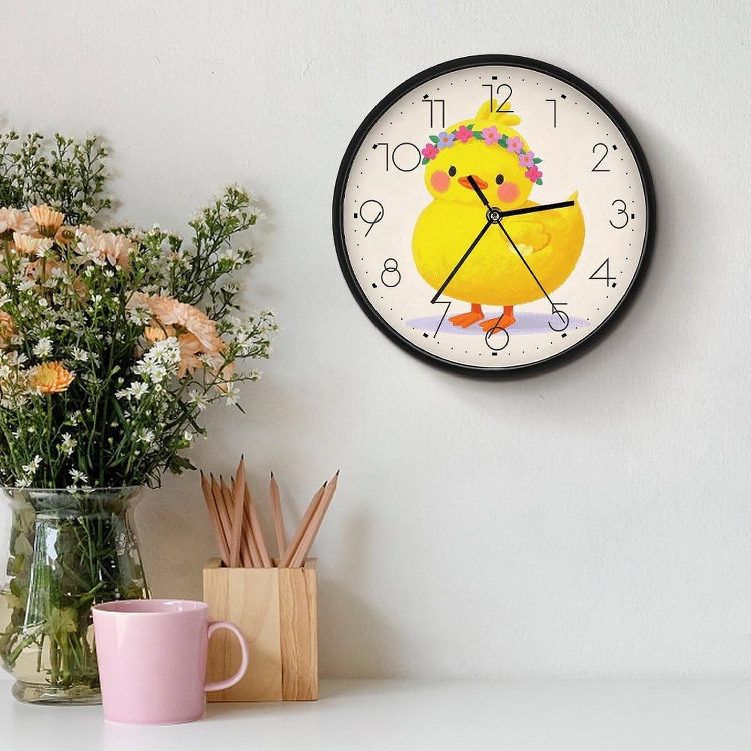 Duckling with Wreath on Head Round Wall Clock Silent Clock 10 Inch image 3