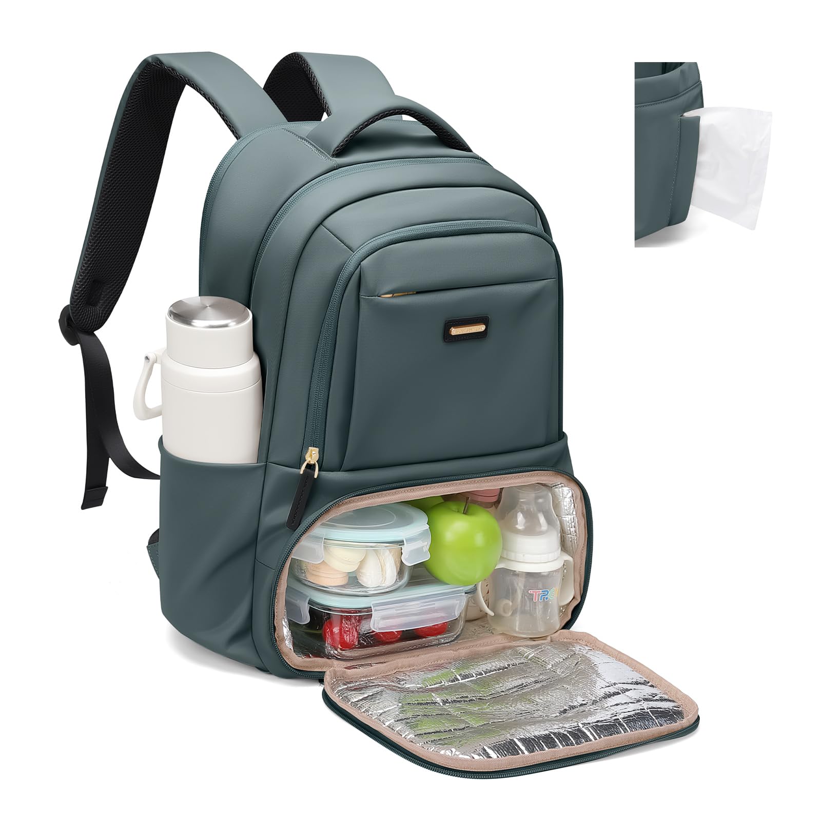 Lunch Rucksack, 16 Zoll Laptop Rucksack Schulrucksack mit Lsoliertes Kühltasche für Arbeit Reisen Schule Picknick Uni (Dunkelgrün)
