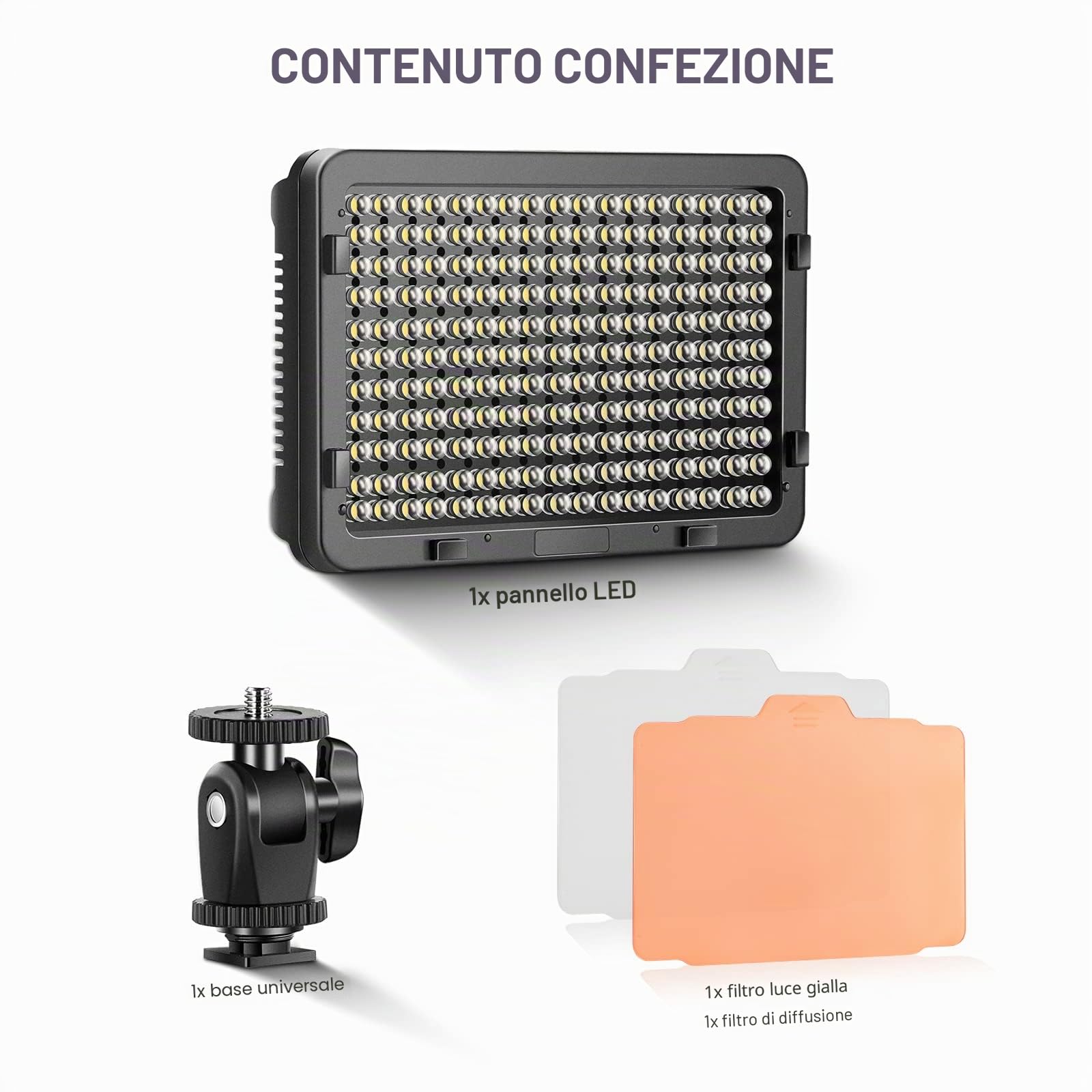 Neewer Pannello Luce LED 176 Bulbi Ultra Luminosa Dimmerabile 3200-5600K On-camera con Filettatura 1/4”di Montaggio per Reflex Canon Nikon Pentax Panasonic Sony Samsung Olympus ecc.