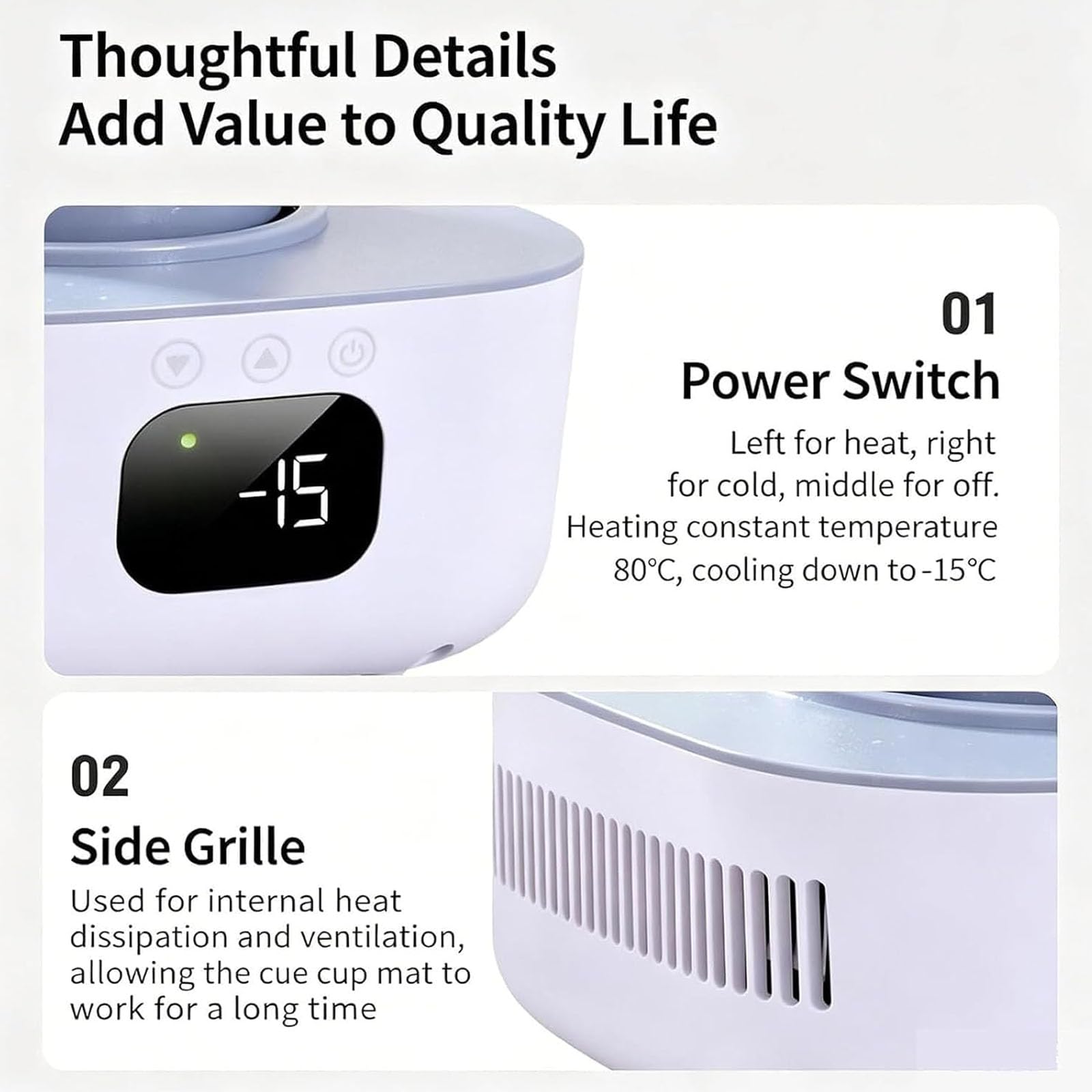Tazza portatile riscaldante e rinfrescante da 50W,refrigeratore per bevande | Tazza Intelligente Refrigerata, Uso Doppio Caldo / Freddo, Temperatura -15°C - 80°C, Materiale Acciaio Inox 304