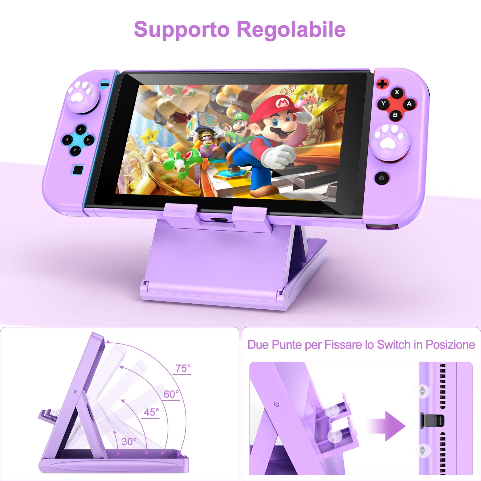 Younik Pacchetto Accessori Switch, kit Accessori 17 in 1 per Ragazze Include Custodia per Switch, Supporto Regolabile, Custodia Protettiva per Console Switch e J-Con (Viola)
