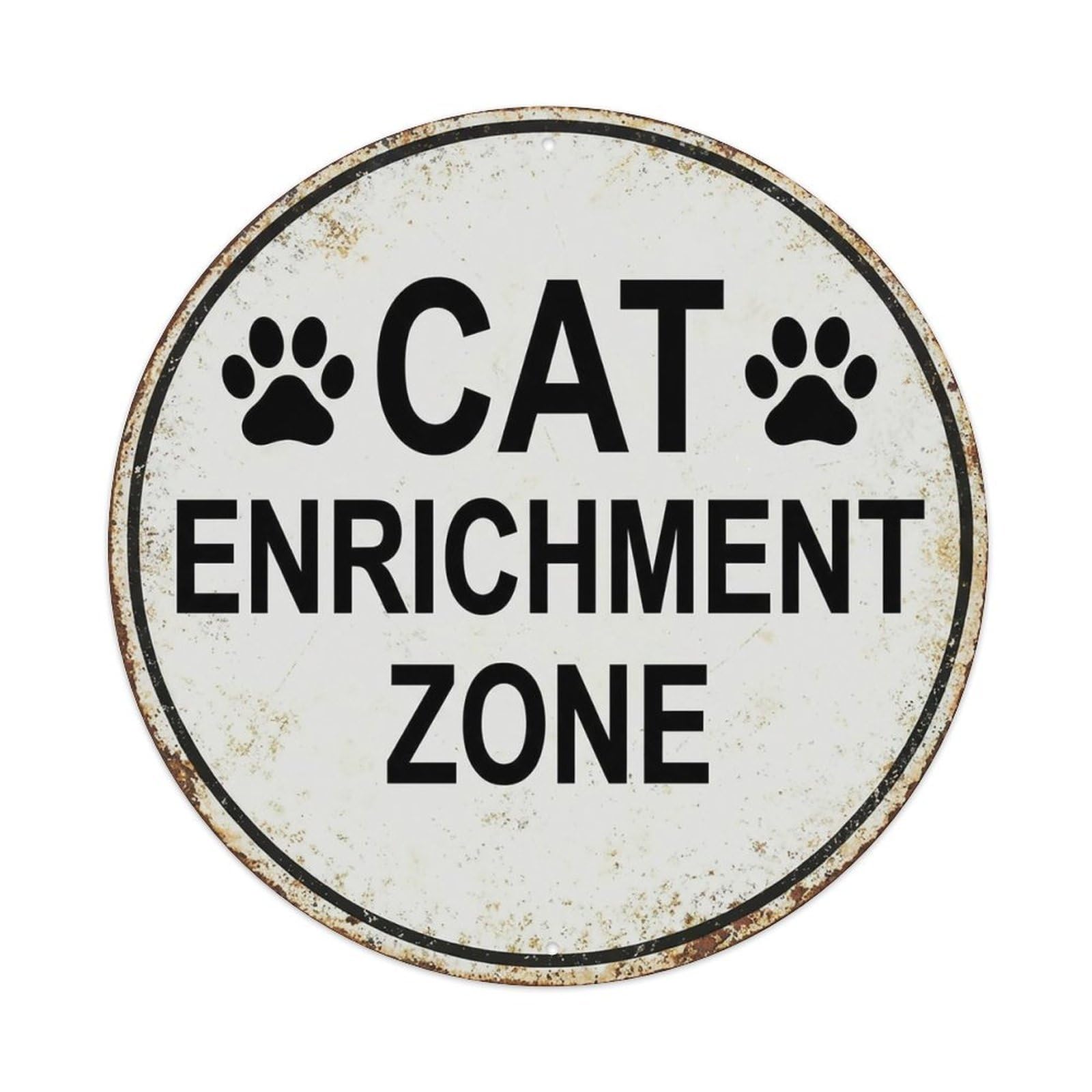 Vintage Cat Enrichment Zone Area Vintage Metal Tin Sign Plaque Wall Decor for Cafe, Club Bar, Office, Garden Metal Poster 8x8Inch