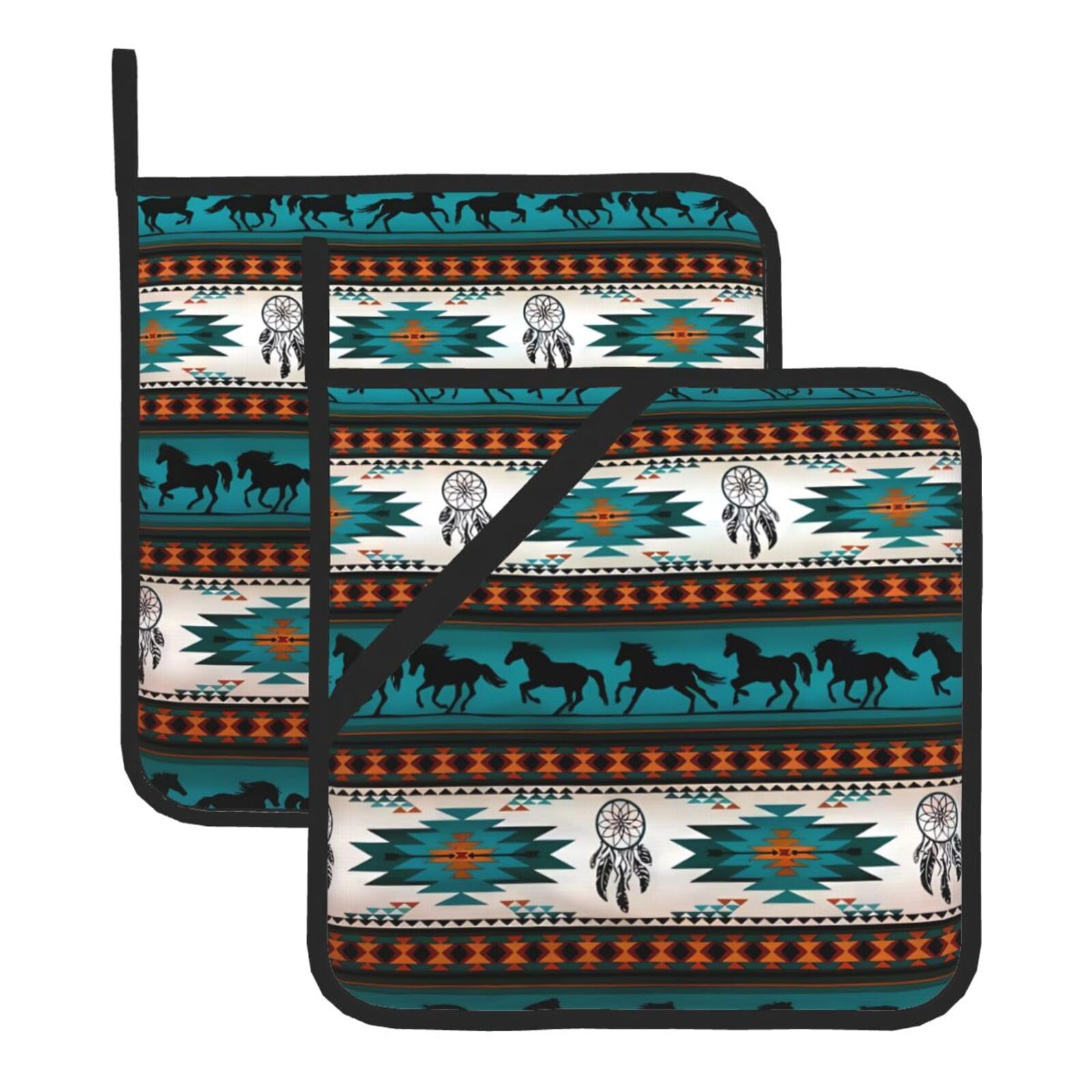 WHJSSF Horse Prints Square Pot Holders - Heat Resistant Kitchen Trivets 2-Pack - Waterproof Covers for Hot Dishes, Oven & Grill with Hanging Loop