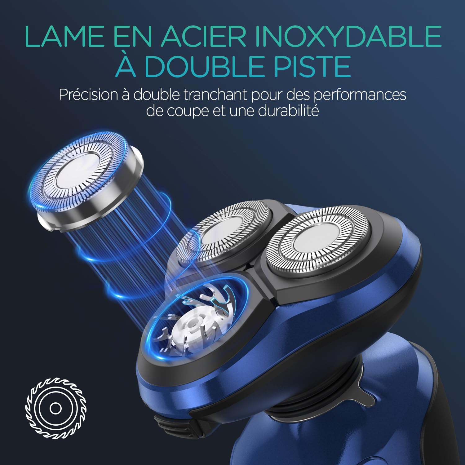 VOYOR Rasoir Électriques Hommes, Têtes Flottantes 3D Rasoir Barbe Homme | 4 Têtes Multifonctions, Rasage Sans Fil, Entièrement Étanche, LCD, Poignée Antidérapante, Verrouillage de Voyage TX410 Bleu