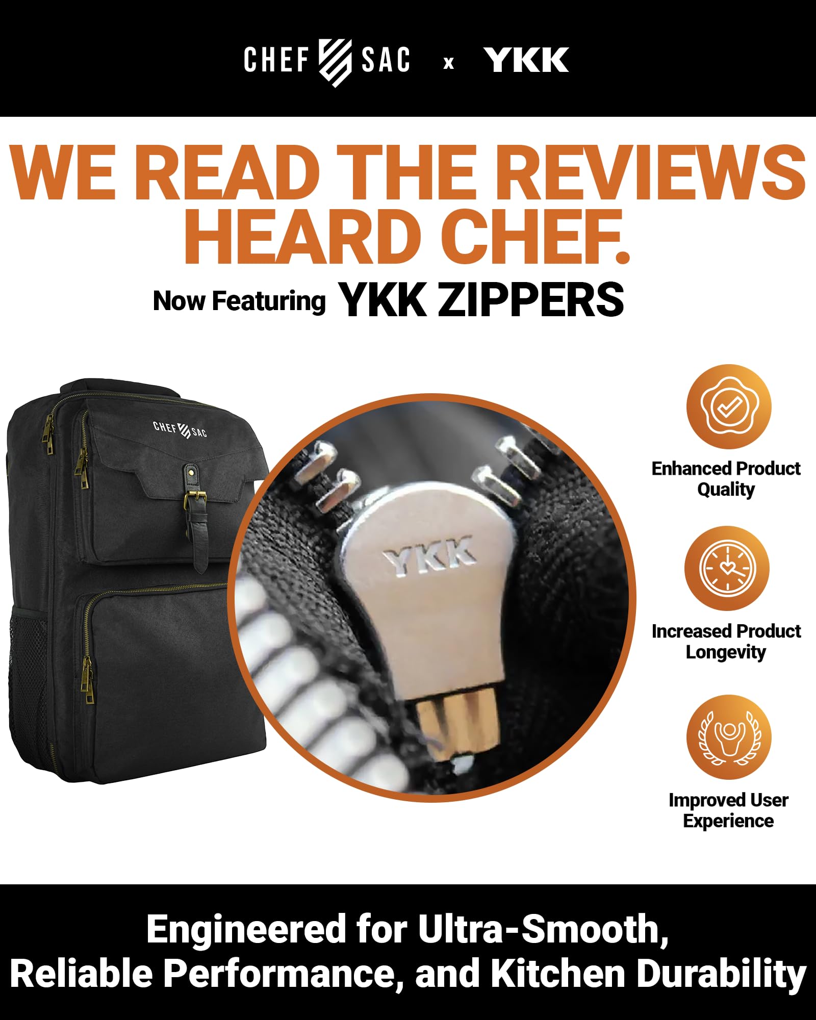 Chef Knife Backpack TRAVELLER - Patented Knife Retention Panels with Hook-and-Loop, Water Resistant 900D Polyester Canvas, YKK Zippers, Work Bag for Chefs & Culinary Students (Black) — Amazon image 4