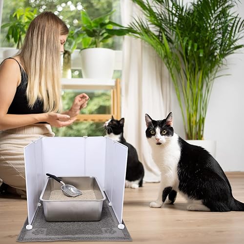 Miniatura 7 de Pinkunn Juego de 2 cajas de arena de acero inoxidable para gatos, caja de arena grande de metal de 24 x 16 pulgadas con 2 cucharas de arena para