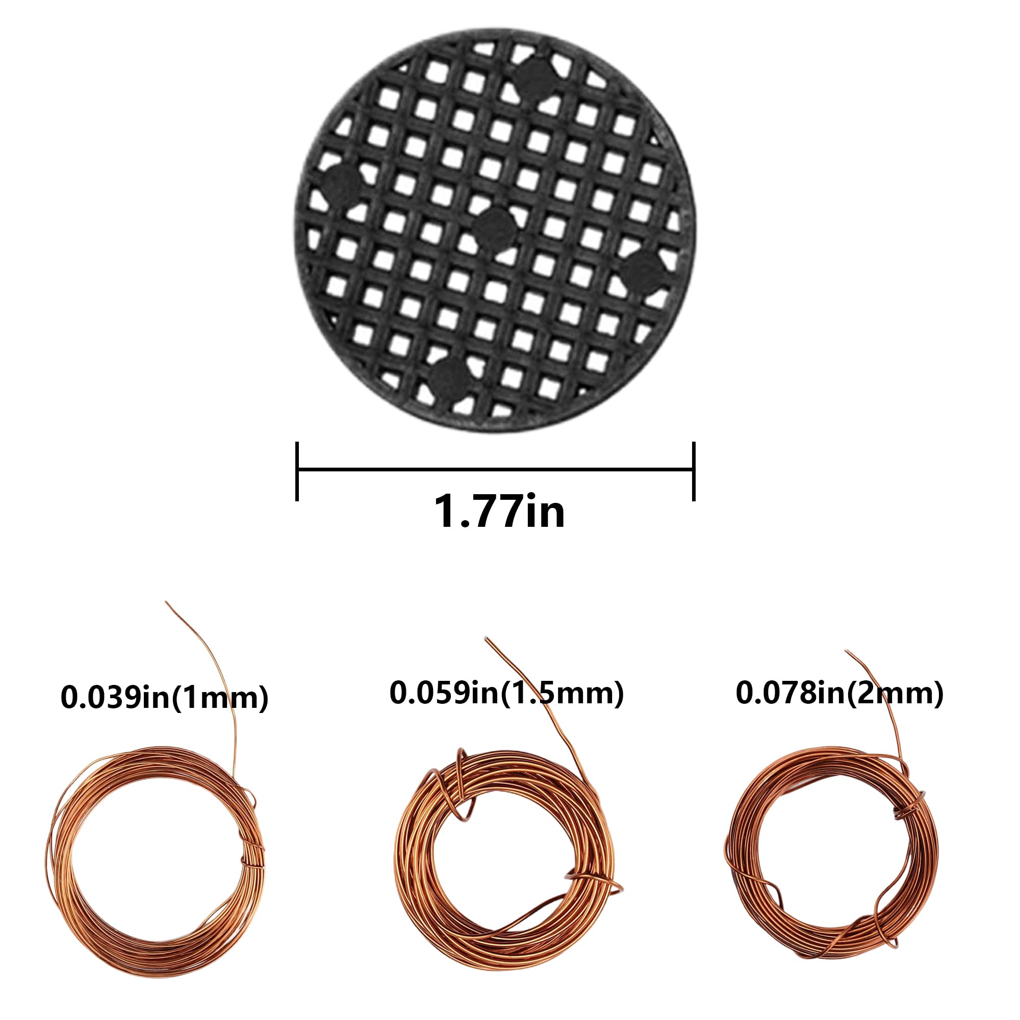 QCZOYP Bonsai Tool Set, 20 Pcs 4.5cm Round Bonsai Pot Bottom Grid Mat Mesh & 3 Roll Anodized Aluminum Wire, Painted Metal Cord for DIY Jewelry Craft Making, Plastic Mesh Keep Soil from Flowing Away