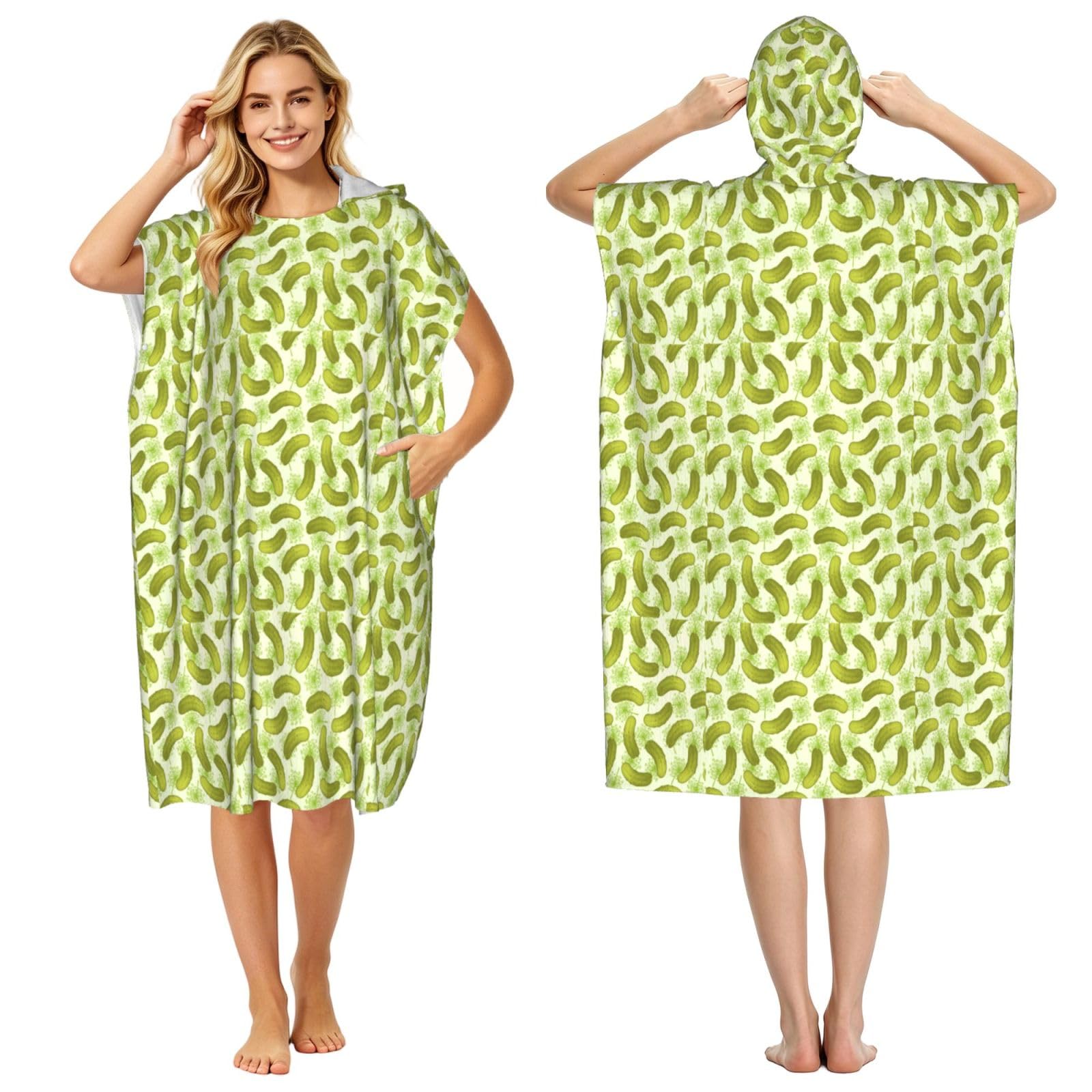 Poadnly Pickles, Adult Hooded Beach Towel 90 x 110 cm,Changing Bath Robe, Surf Poncho Towel For Women Men
