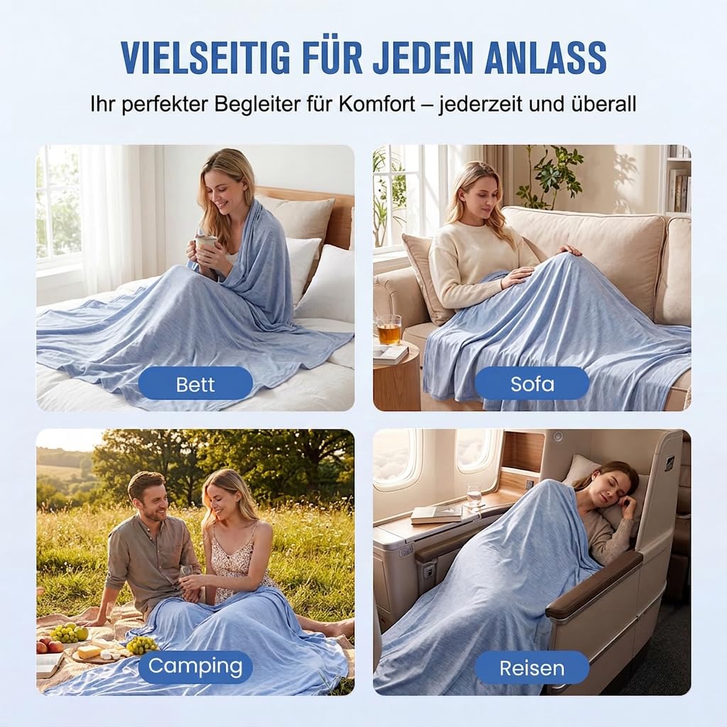 Sommer Kühldecke, 2026 Neu Kühlfasern Selbstkühlende Sommerdecke, Kühlende Bettdecke Doppeltes Kältegefühl Absorbiert Körperwärme, Kühlende Decke für Menschen Dünne Wohndecke (Grau, L-200*150cm)