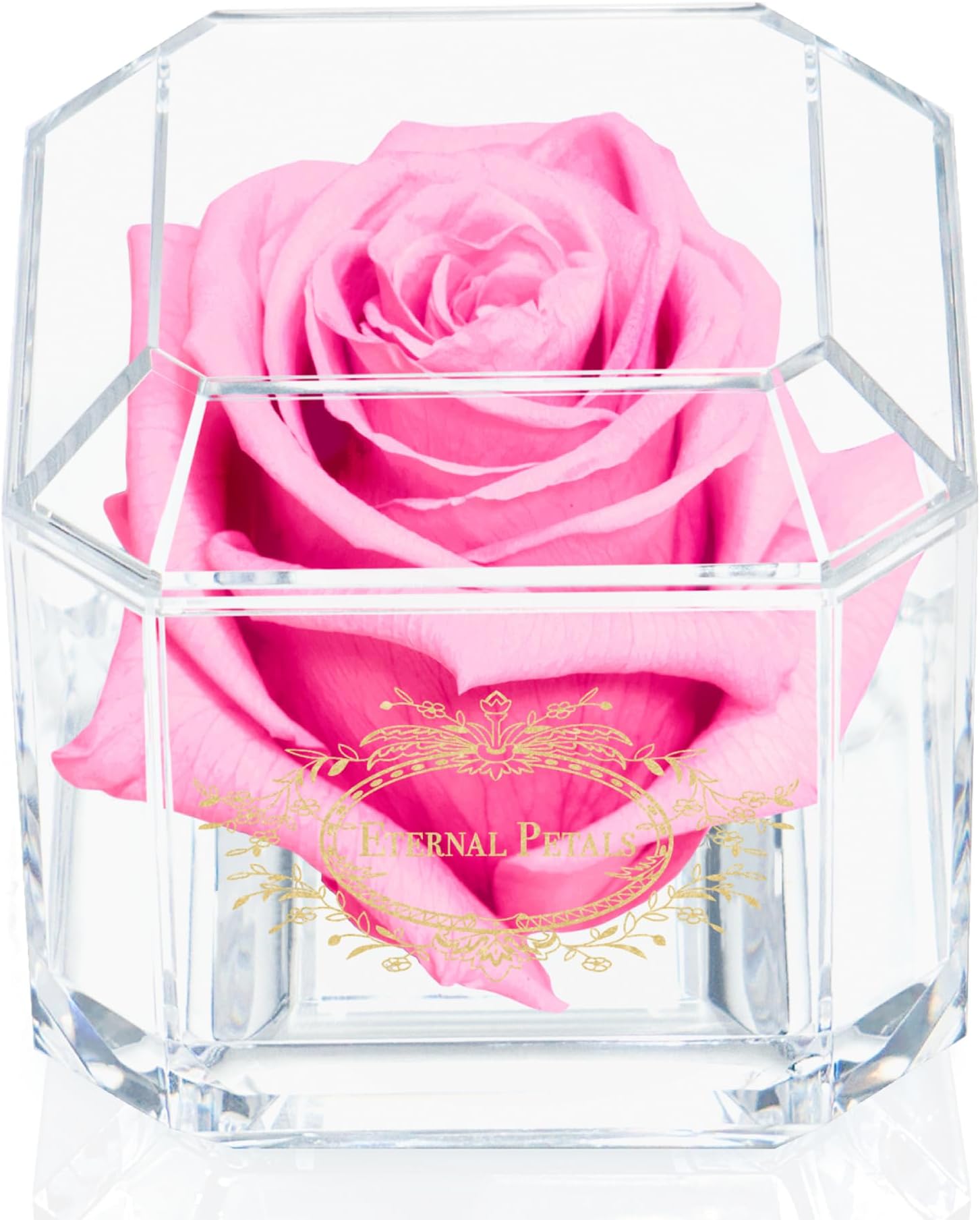 Eternal Petals 100% Real Rose – Handmade in London | Forever Rose, Sentimental Gifts - Gold Solo (Pink)