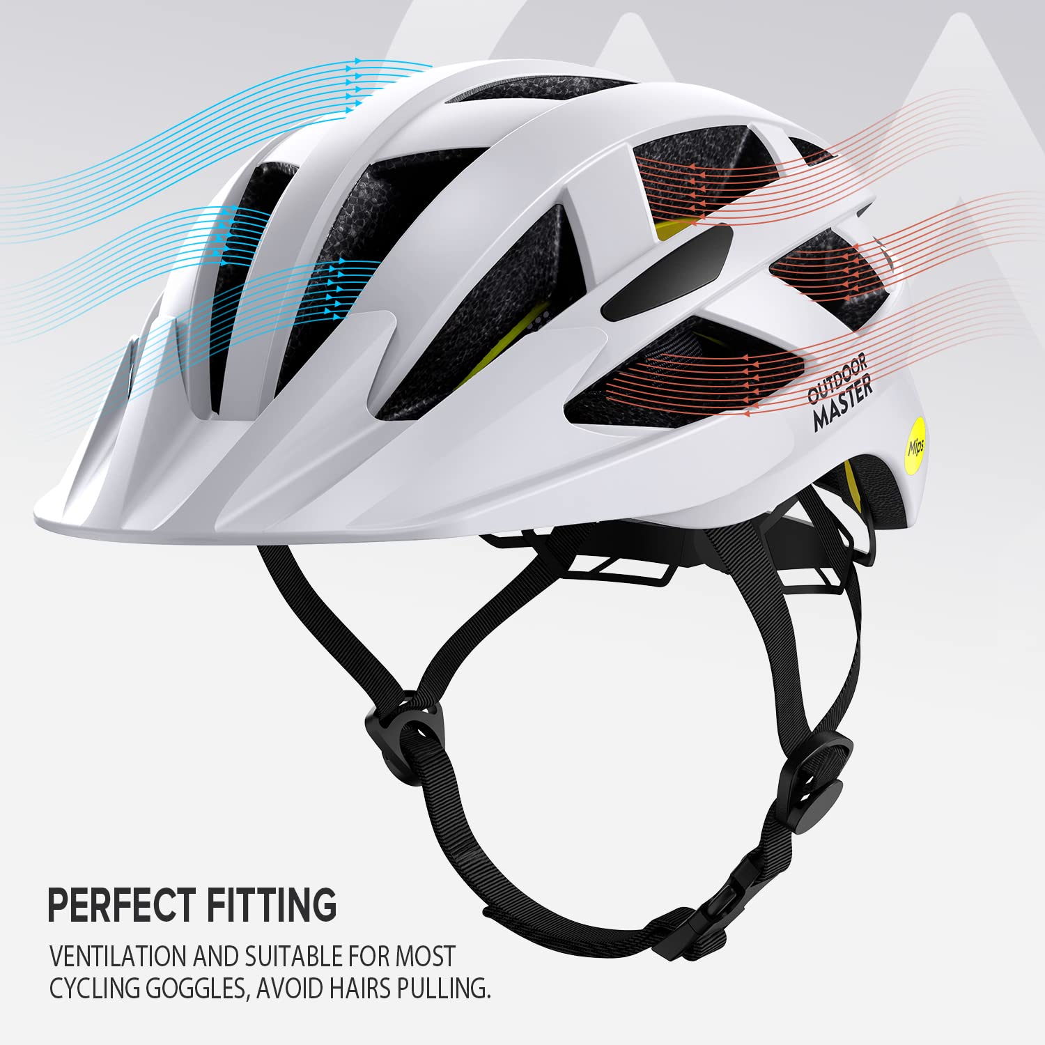Outdoor Master - Casco de bicicleta para hombre y mujer – Modelo GEM con sistema MIPS, 25 tomas de aire, visera extraíble – Ajuste ajustable – Excelente para ciclismo y monopatín