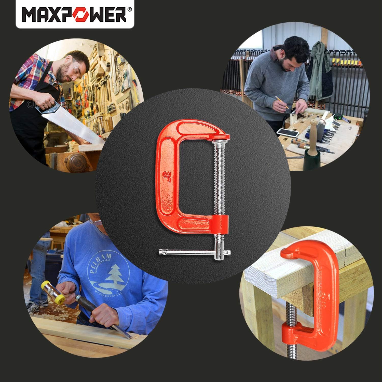 MAXPOWER 3 Piece C Clamp Set. 3-Inch C Clamp, 4-Inch C Clamp, 6-Inch C Clamp - - 